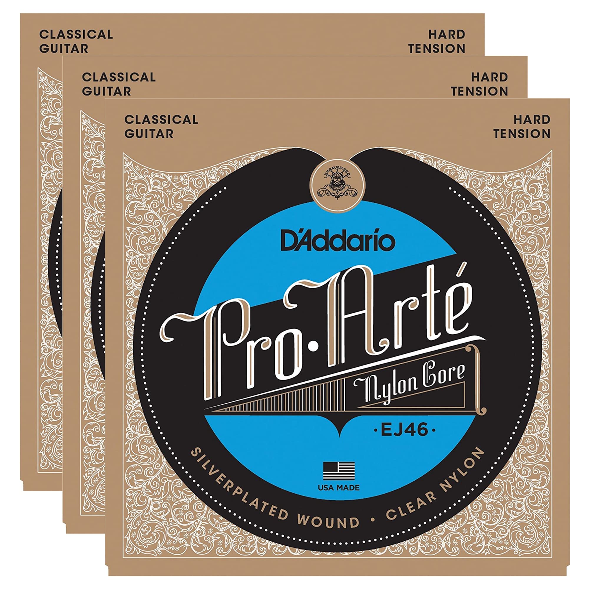 D'Addario Pro-Arte Hard Tension Silver Classical Guitar Strings - 3 Pack Bundle (Medium to Heavy Gauge, Nylon, Wound) | Premium Sound for Classical & Flamenco Guitarists | Perfect for Performances & Practice Sessions