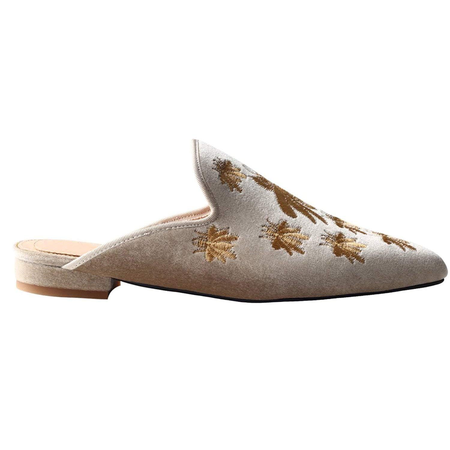 Women's Backless Comfort Slip-On Casual Flats - Embroidered Mule Slippers for Home, Office & Travel | Breathable & Lightweight Summer Shoes