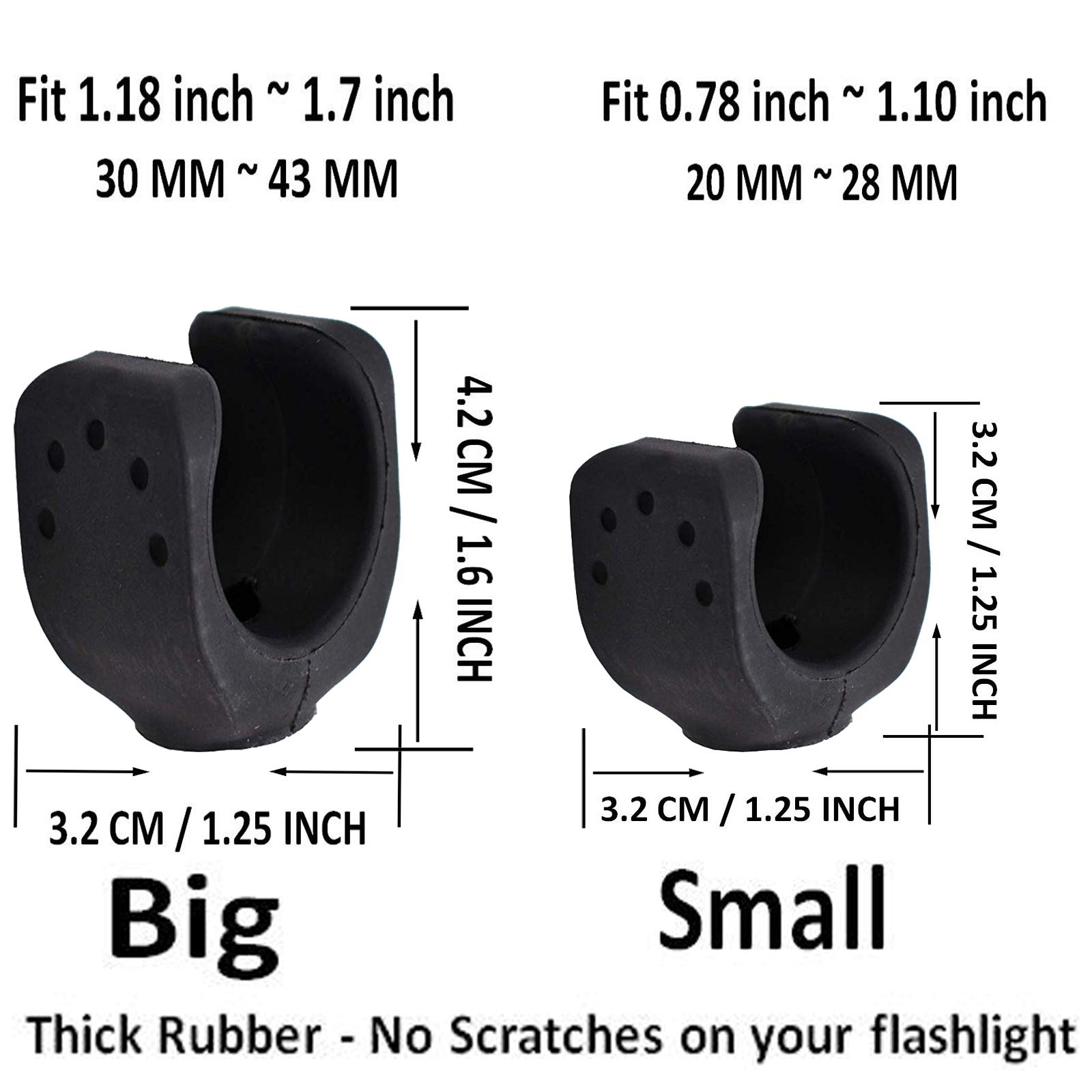 Pmsanzay 4-Pack Boat Ladder Storage Clips - 2 Large (Fits 1.18-1.7inch) & 2 Small (Fits 0.78-1.1inch) - Heavy Duty Black Rubber Boat Hook Holder, Paddle and Pole Light Clips - Perfect for Marine, Fishing, and Water Sports Accessories