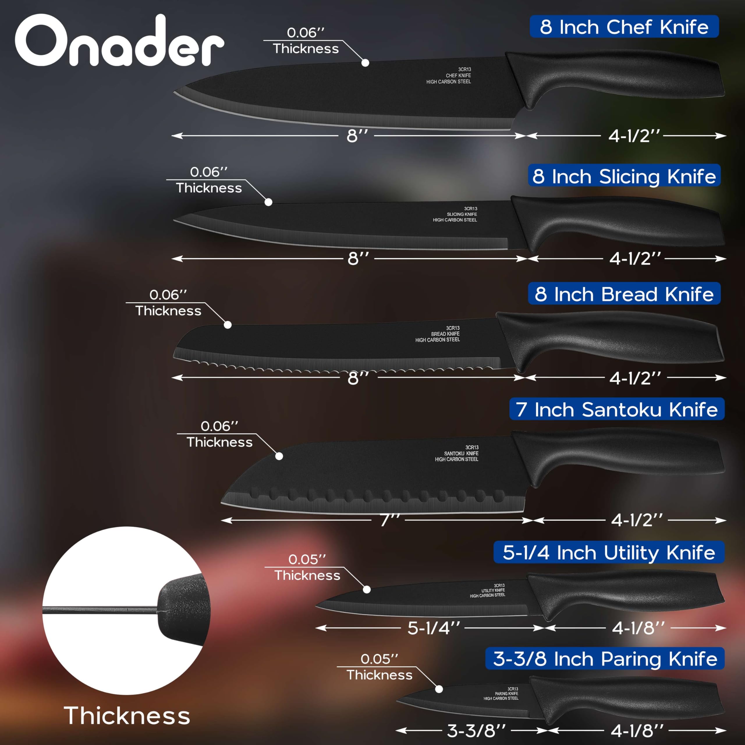 Premium 12-Piece Black Stainless Steel Kitchen Knife Set - Ultra Sharp Blades with Protective Covers for Cooking, Slicing & Food Prep | Perfect for Home Chefs & Professional Kitchens
