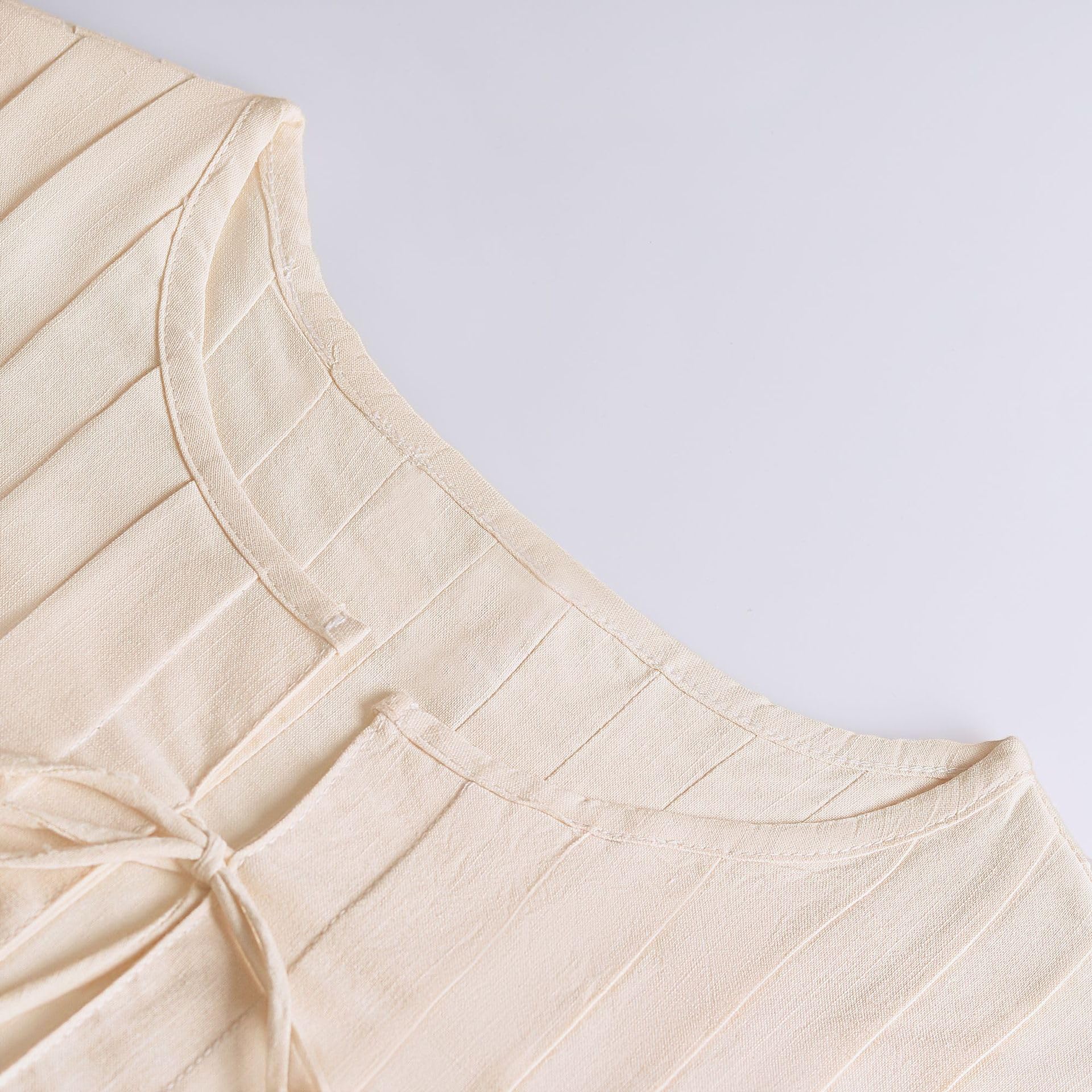 Women's Summer Linen Tank Top - Coquette Bow Tie Front Shirt Vest with Ruffle Babydoll Design | Cute Aesthetic Tops for Beach, Vacation & Casual Outfits
