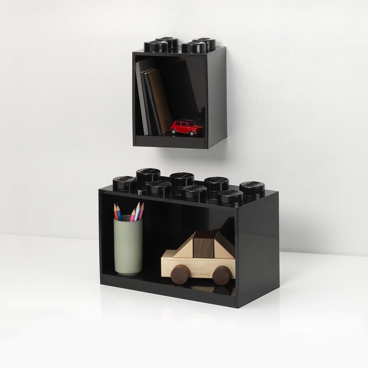 Room Copenhagen LEGO Brick Set with 4-Stud & 8-Stud Box Shelves in Black - Perfect for LEGO Storage, Display & Organization in Kids' Rooms & Play Areas