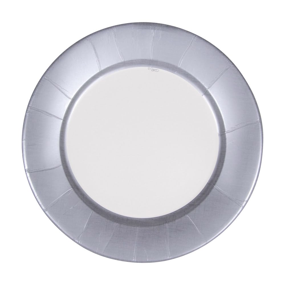 Premium Caspari Silver Linen Border Paper Dinner Plates - Set of 16, Elegant Disposable Plates for Parties, Weddings & Special Occasions