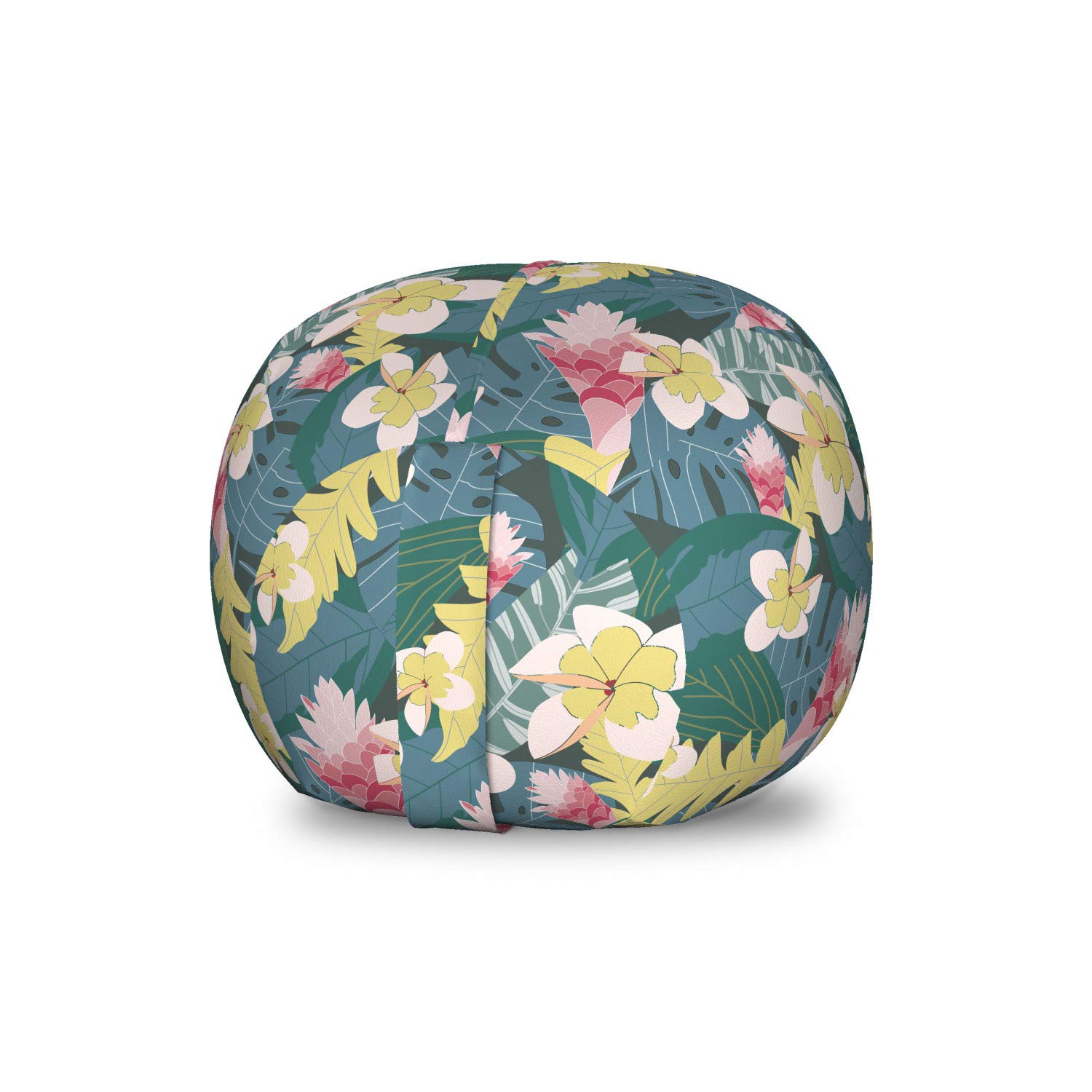 Ambesonne Tropical Storage Toy Bag Chair - Jungle Blossoms Monstera Hibiscus Rainforest Design, Washable Stuffed Animal Organizer for Kids Room, Small Size Slate Blue Multicolor - Perfect for Playroom, Nursery & Bedroom Organization