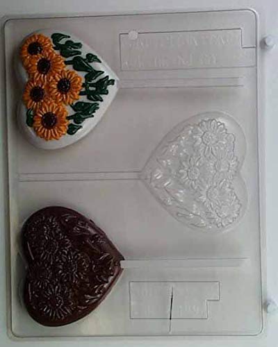 Heart-Shaped Sunflower Lollipop Candy Mold V169 - DIY Chocolate & Candy Making for Birthday Parties, Baby Showers & Wedding Favors