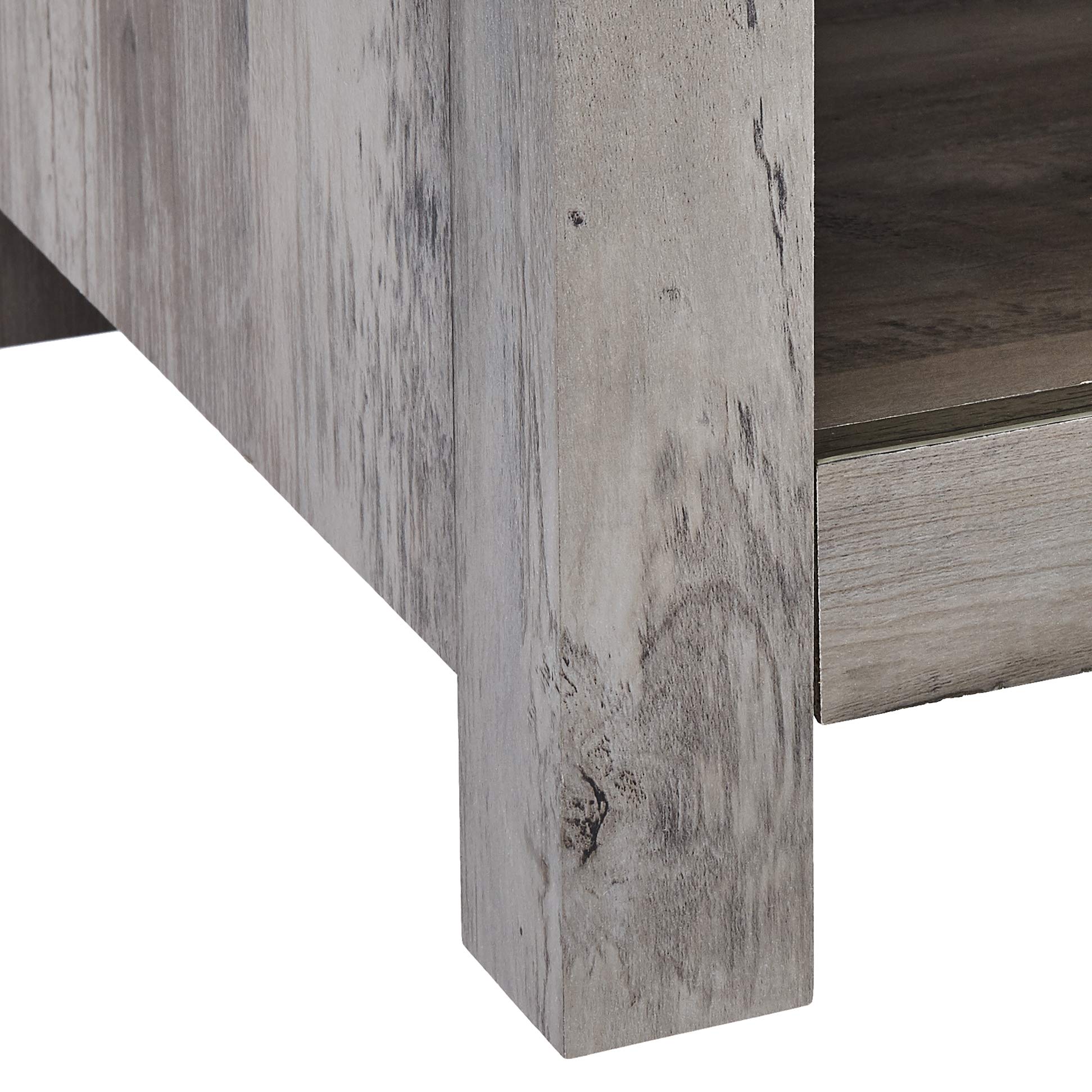 Industrial Style End Table with Drawer - Grey Wash Finish for Living Room, Bedroom, or Office Decor