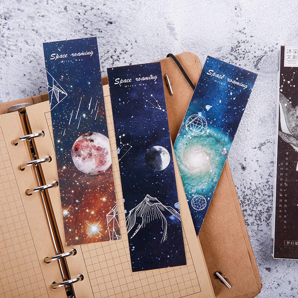 30pcs Space & Feather Bookmarks Set for Women & Men - Unique Roaming Space & Elegant Feather Bookmarks with Message Cards - Perfect for Office, School, Gifts & Reading Accessories