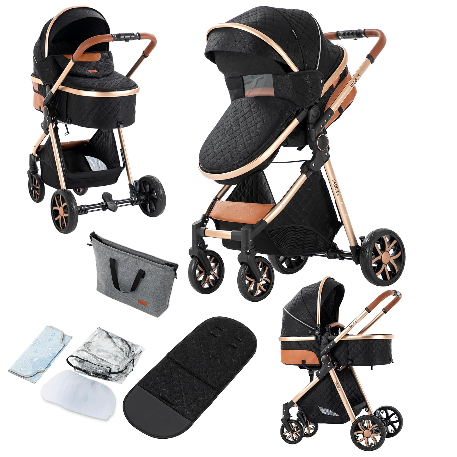 2 in 1 Baby Stroller with Bassinet | Convertible Pram & Reversible Standard Stroller | Portable Foldable Travel Buggy | Infant Carriage for Newborn to Toddler (2USV9-BG) | Perfect for Walks, Shopping & Outdoor Adventures