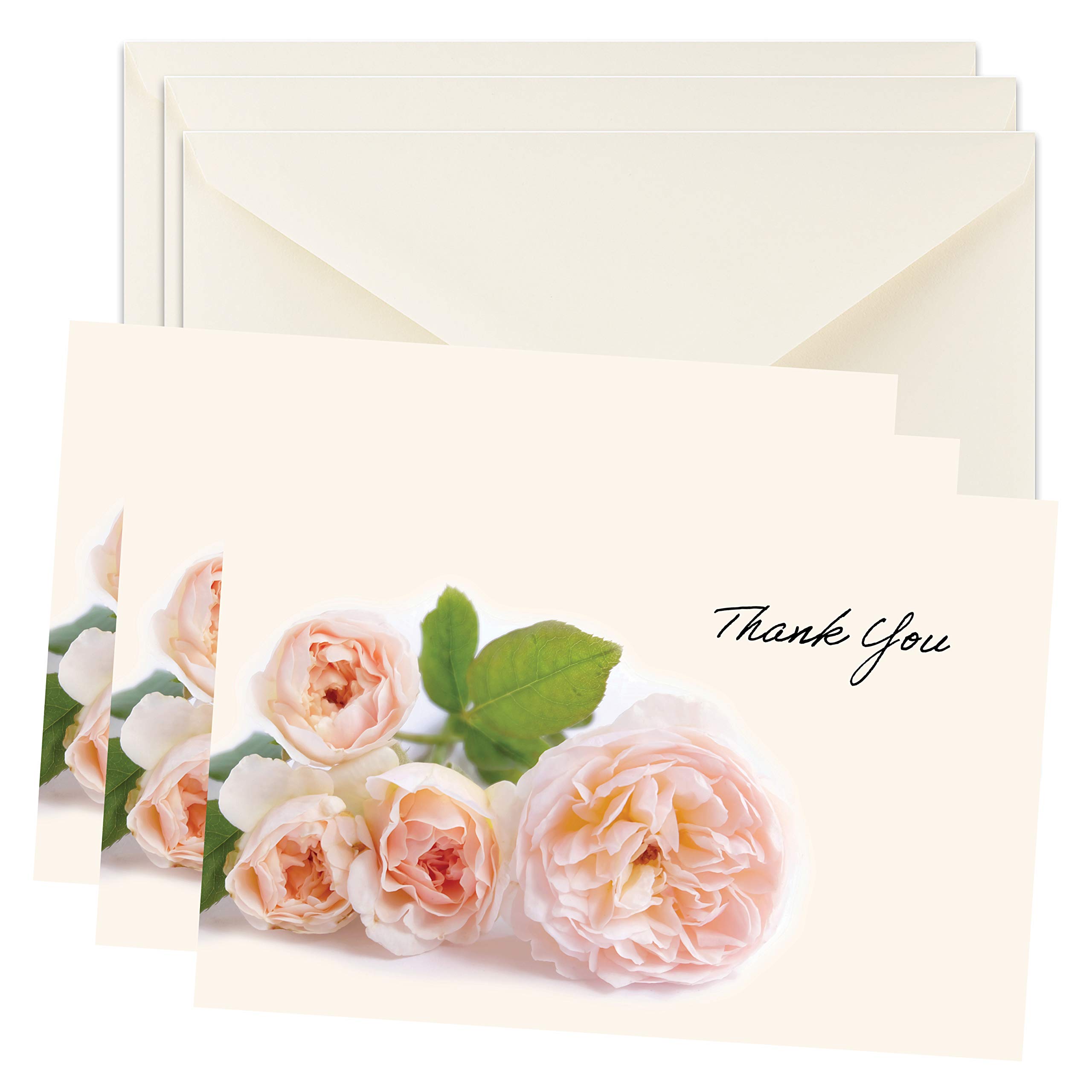 Personalized Funeral Thank You Cards with Envelopes - 50 Pack Sympathy Bereavement Memorial Cards - English Rose Design for Funeral Services, Memorials & Condolence Gifts