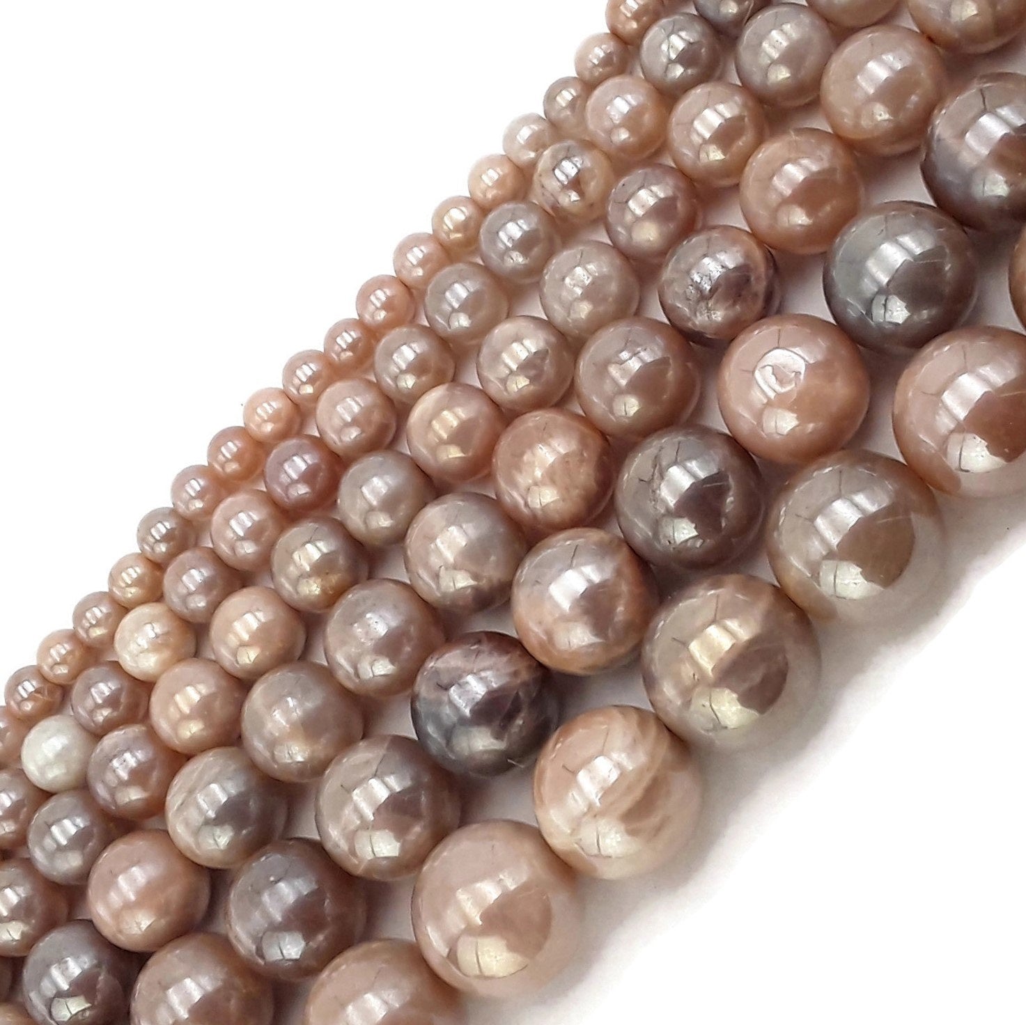 Premium Coated Peach Moonstone Smooth Round Beads - 6mm to 16mm Sizes (15.5 Inch Strand) for Jewelry Making, DIY Crafts & Healing Crystal Bracelets