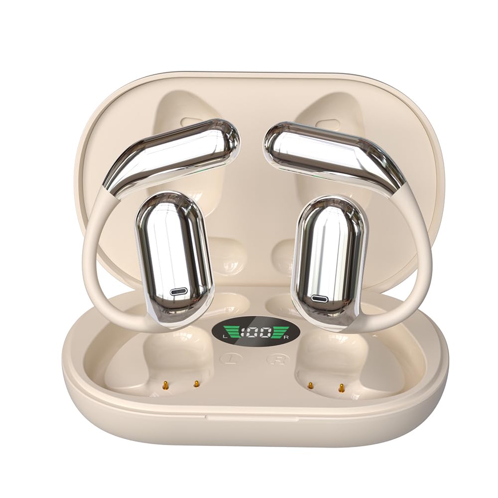 Erazer Xp2 Open Ear True Wireless Earbuds - Bluetooth 5.4, IPX5 Waterproof, Noise Reduction, Comfortable Over-Ear Design for Running, Hiking, Walking & Outdoor Sports (Skin Color) - Perfect for Gym, Commuting & Daily Use