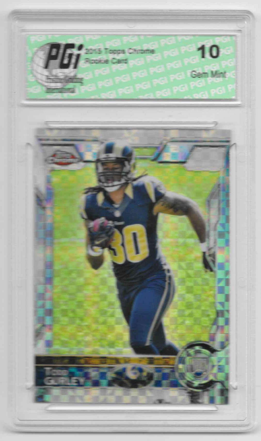 2015 Topps Chrome Todd Gurley #110 Xfractor Rookie Card PGI 10 - Los Angeles Rams NFL Collectible - Perfect for Sports Memorabilia Collections and Fan Displays