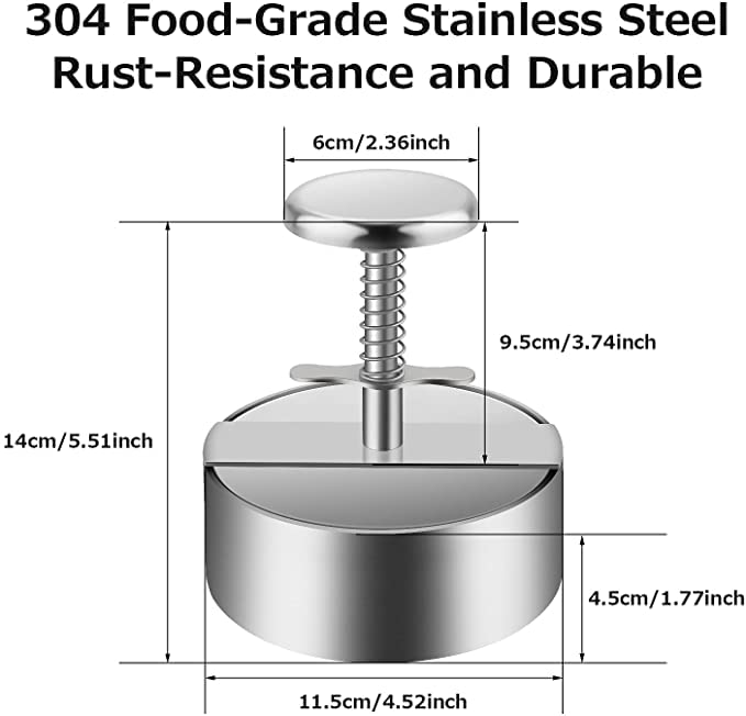 Commercial Grade 304 Stainless Steel Burger Press - 4.33 Inch Hamburger Patty Maker Mold for Perfect Homemade Burgers | Easy to Clean & Durable | Ideal for BBQ, Restaurants, and Home Cooking