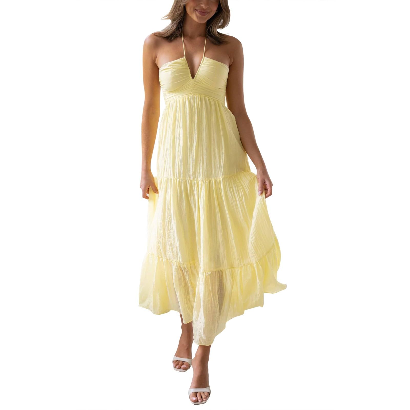 2024 Women's Summer Maxi Dress - Trendy V Neck Sleeveless Boho Sundress, Casual Wedding Guest Dress, Beach Vacation & Outdoor Party Outfit