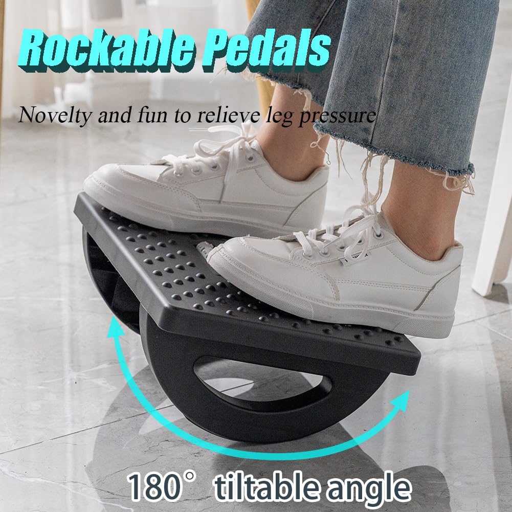 Ergonomic Adjustable Height Foot Rest for Under Desk - Office Foot Stool with Large Roller Massage - Black (Perfect for Work, Home Office & Gaming Setup)