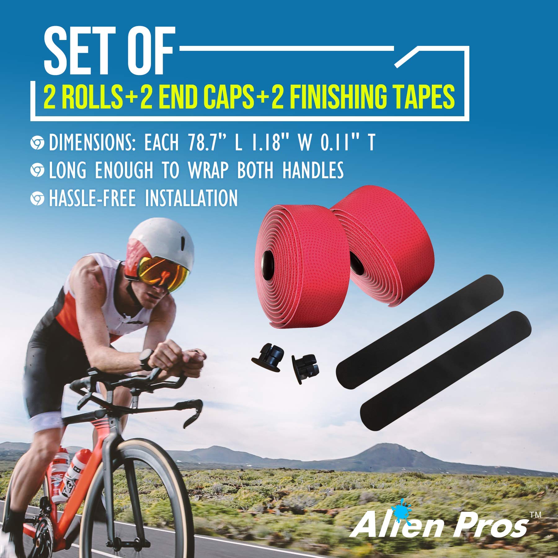 Premium PU Bike Handlebar Tape (Set of 2) - Black, Red, White, Pink, Blue - Non-Slip Cycling Grip for Enhanced Comfort & Control - Perfect for Road Bikes, Mountain Bikes & Commuting - Ideal for Long Rides, Racing & Daily Cycling