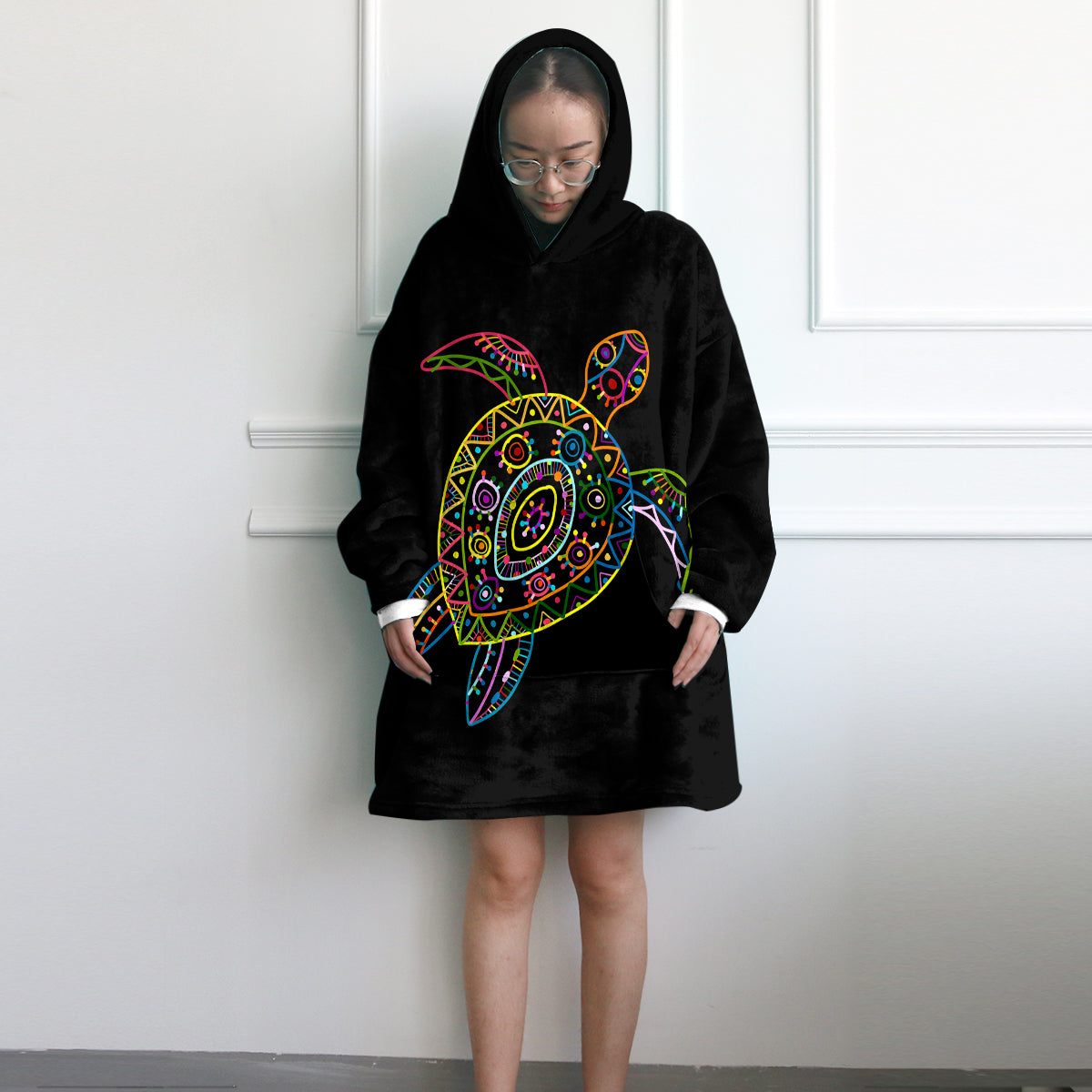 Free Spirit Turtle Wearable Blanket Hoodie - Cozy Fleece Hooded Blanket for Adults & Teens - Perfect for Lounging, Netflix, Camping & Cold Weather