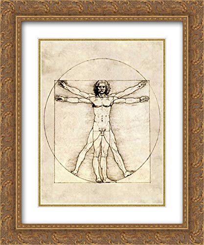 Leonardo da Vinci Vitruvian Man Art Print - 15x17 Gold Ornate Framed with Double Mat, Museum Quality Human Proportions Study | Perfect for Home Decor, Office Wall Art & Renaissance Gift
