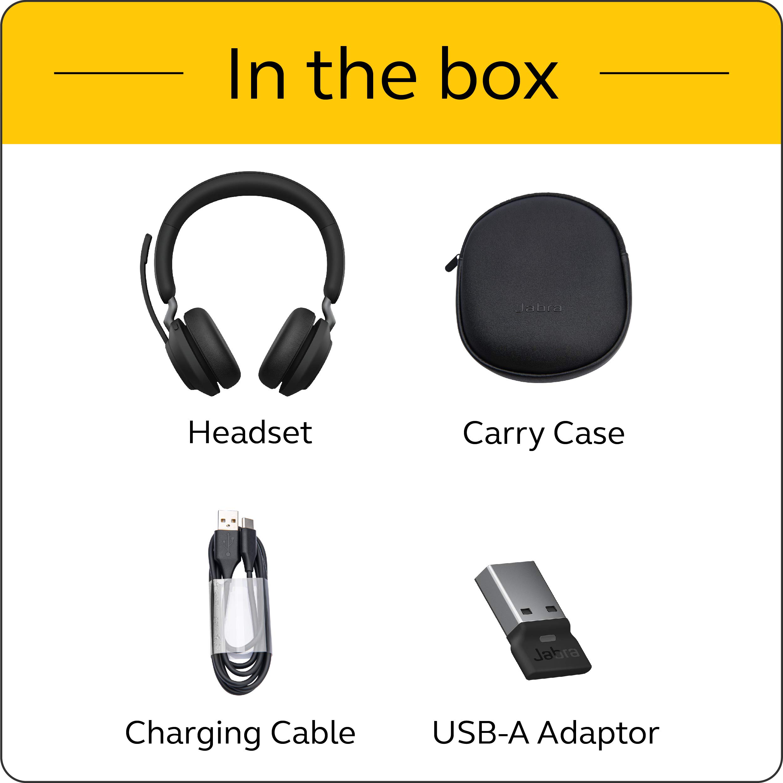 Jabra Evolve2 65 MS Wireless Bluetooth Headset with Link380a - Stereo Office Headphones for Calls & Music, 37H Battery Life, Passive Noise Cancelling (Black) | Perfect for Remote Work, Online Meetings & Home Office Use
