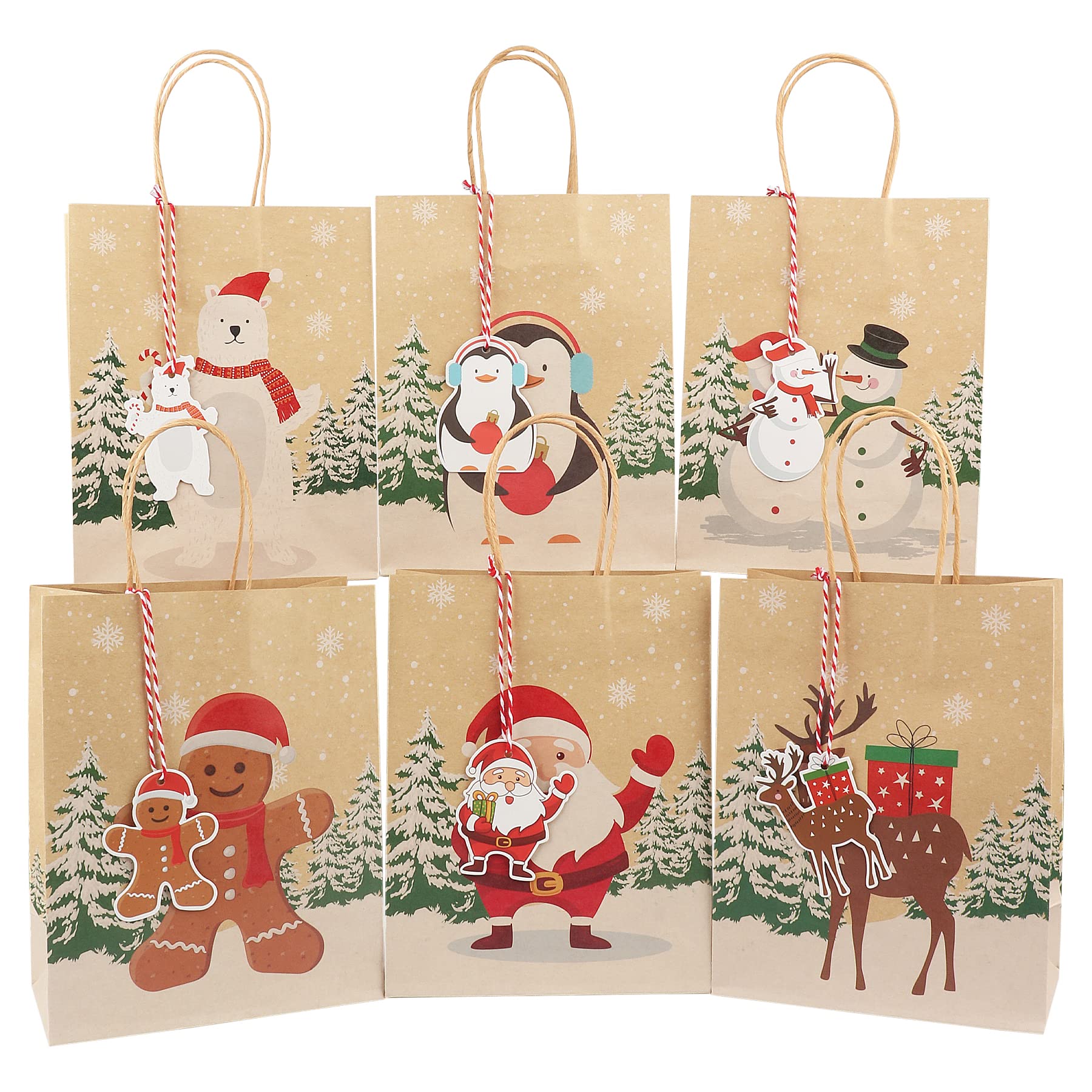 Tipshopping 12-Pack Small Christmas Gift Bags with Handles - Kraft Paper Tote Bags for Holiday Presents, Xmas Party Favors & Thank You Gifts - Perfect for Secret Santa, Office Exchanges & Festive Wrapping