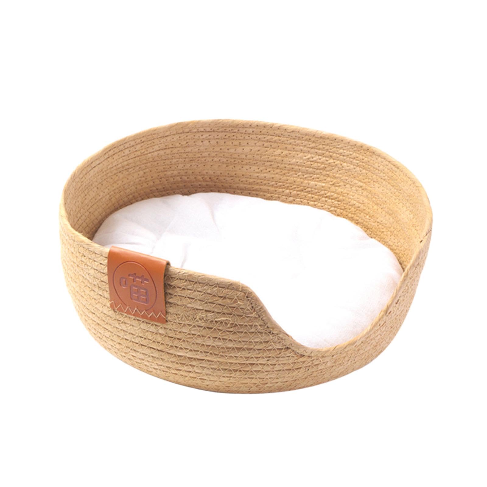 Cozy Straw Weave Pet Bed - Round Cat & Dog Bed with Removable Cushion for Kittens, Puppies & Rabbits | Perfect for Living Room, Bedroom & Pet Napping Areas