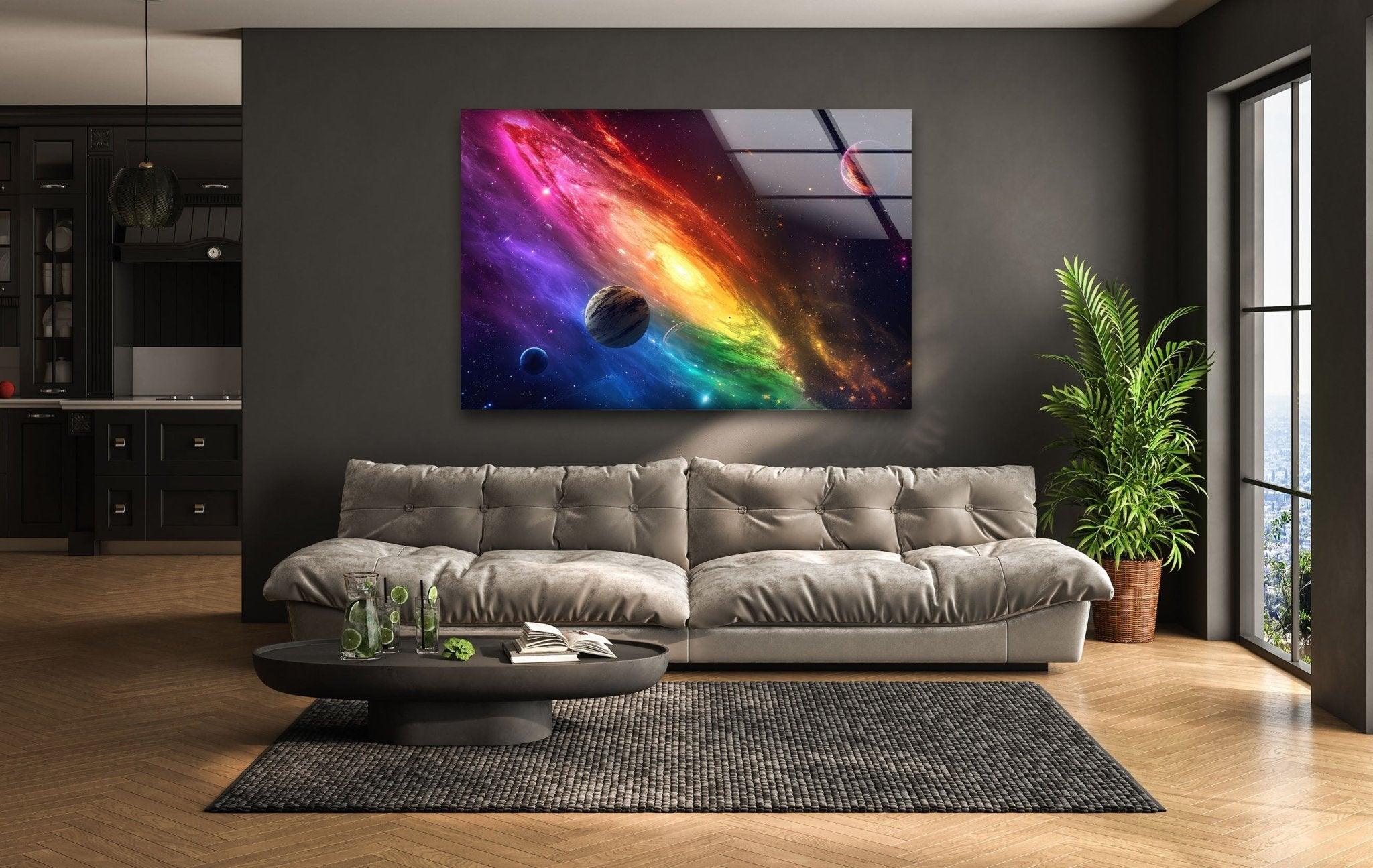 Vibrant Galaxy Glass Wall Art - Handmade Modern Space Decor for Living Room, Bedroom & Office - Perfect for Home & Office Decor
