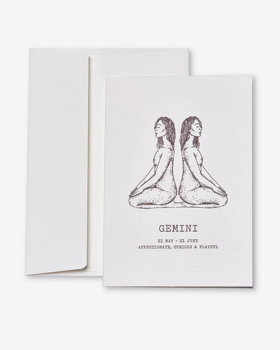 Zodiac Moon Gemini Greeting Card - Elegant Letterpress Design for Birthdays, Anniversaries & Special Occasions