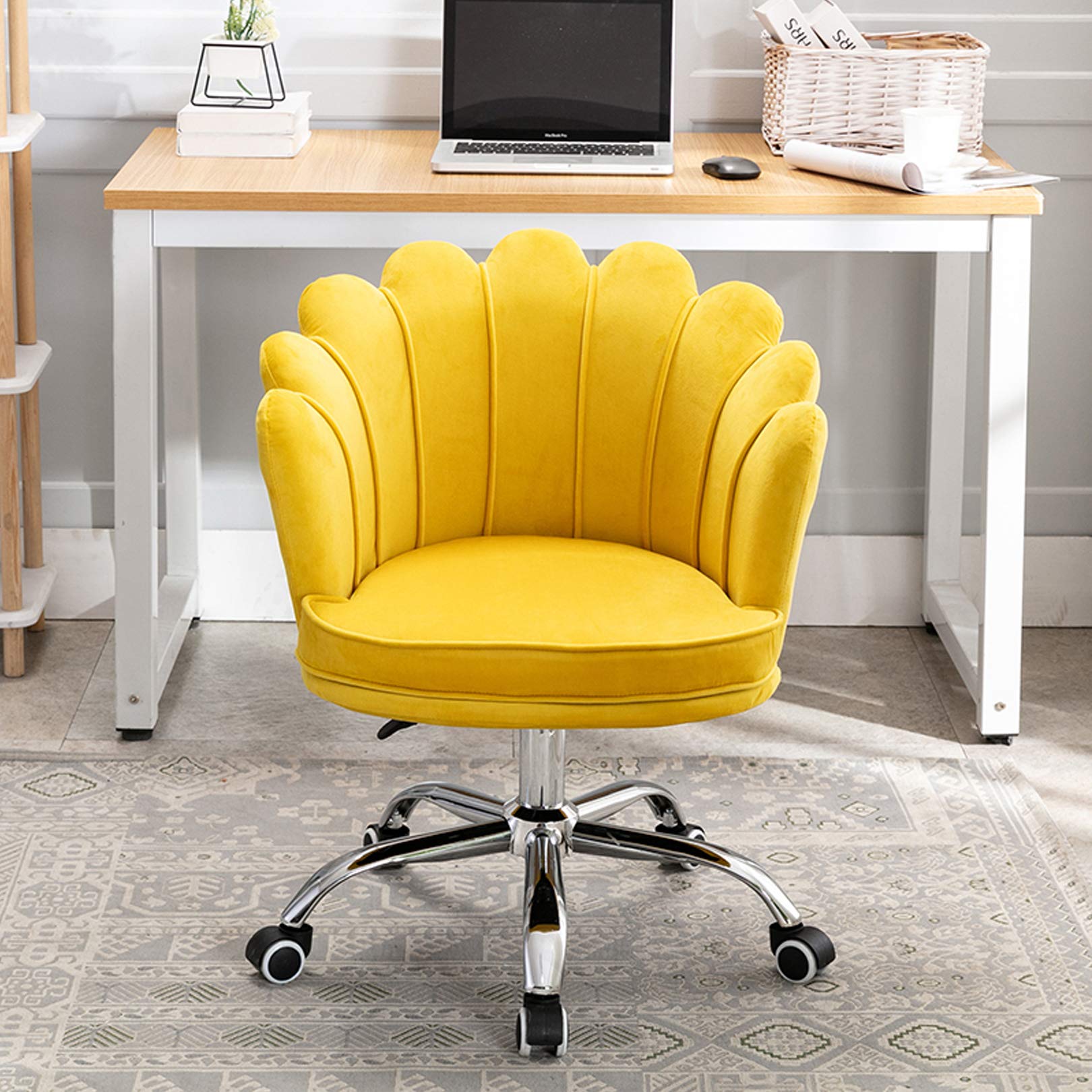 Ergonomic Swivel Office Chair with Adjustable Height - Velvet Executive Desk Chair for Home Office, Bedroom & Workspace - Comfortable Rolling Task Chair for Long Hours of Work & Study