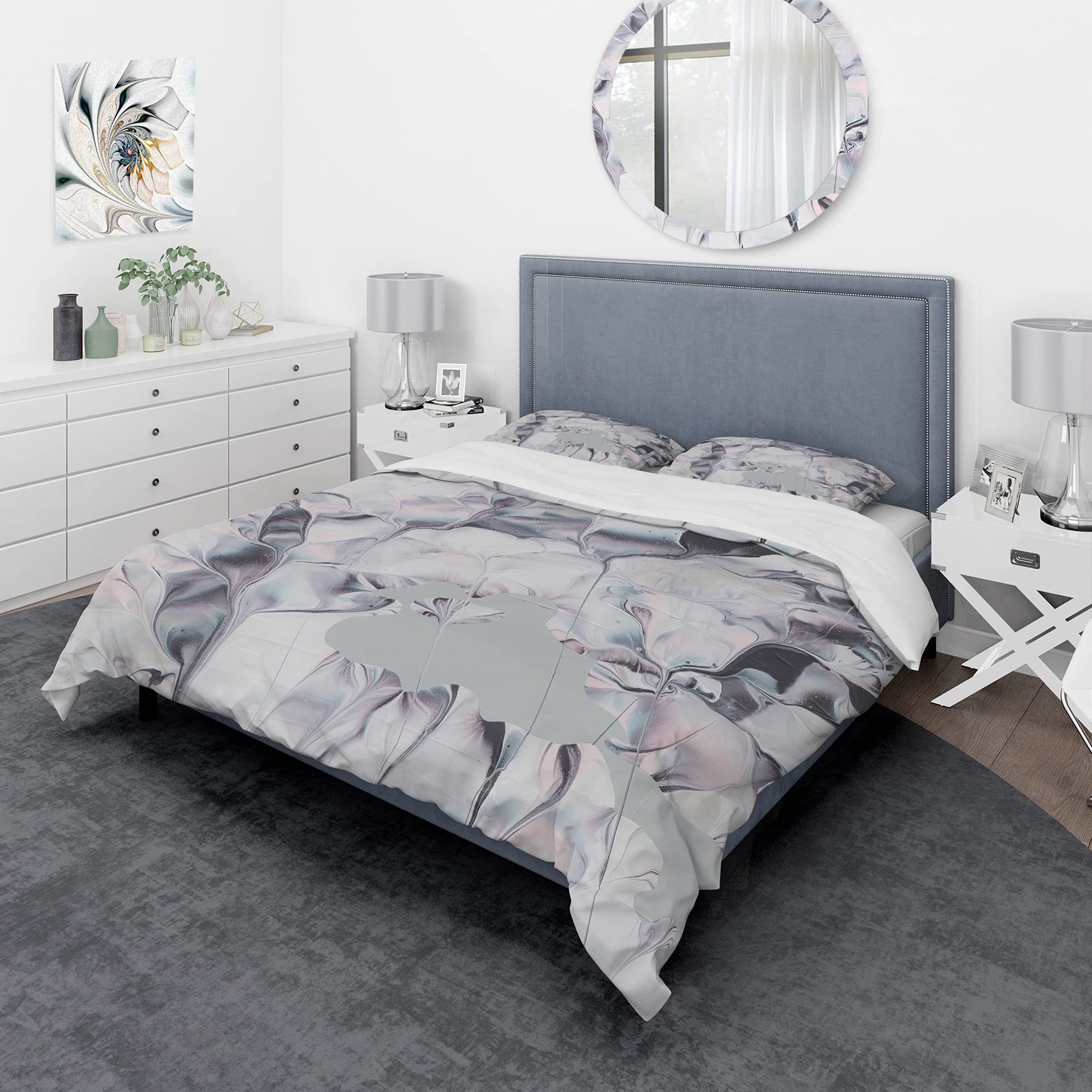 DesignQ Light and Shadow III Modern Grey Duvet Cover Set - Twin Size 3-Piece Cottage Bedding | All-Season Contemporary Comforter Cover for Guest Rooms, Vacation Homes & Cozy Bedroom Decor