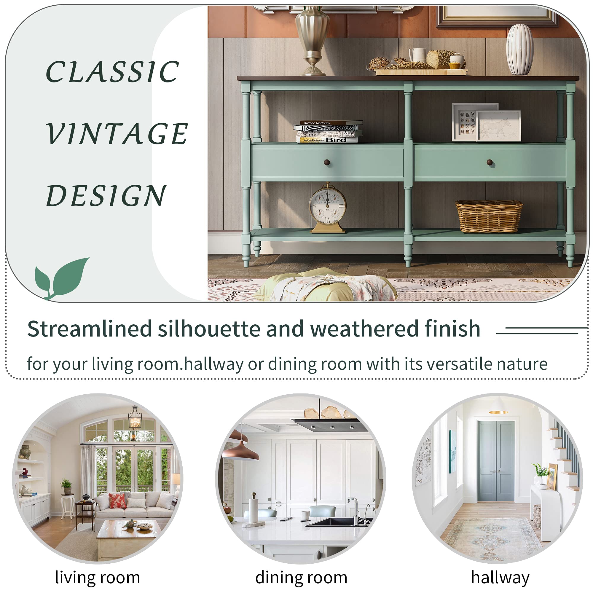 Modern Wood Console Table with Storage Shelf & 2 Drawers - Entryway Sofa Table, Buffet Sideboard for Living Room & Dining Room (Antique Blue) | Perfect for Hallway Decor, Small Space Storage & Home Organization