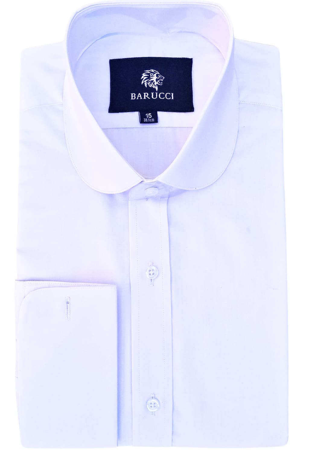 Barucci Men's Penny Round Collar White Double Cuff Dress Shirt | Formal & Business Attire for Office, Wedding & Special Occasions