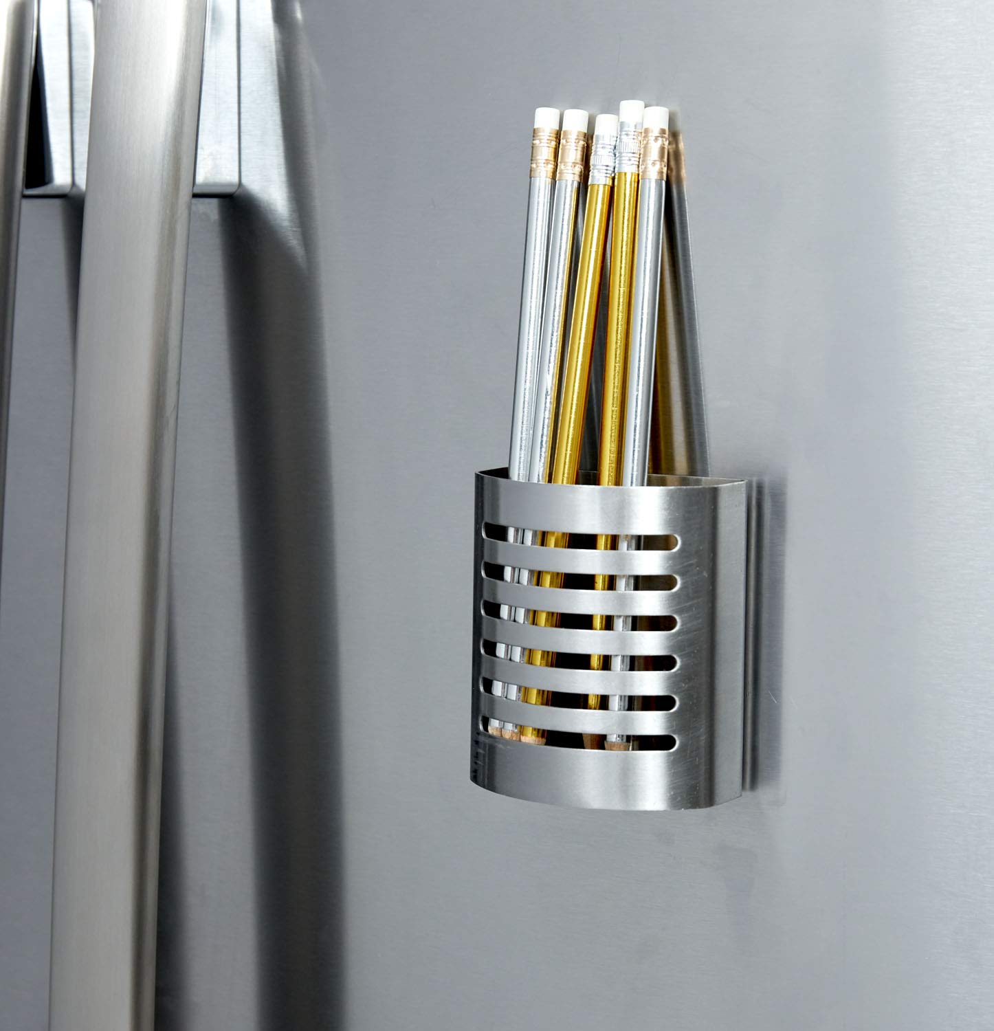 iDesign Forma Magnetic Pen and Pencil Holder - Stainless Steel Desk Organizer for Office, Home, Kitchen & Locker - Modern Writing Utensil Storage (3.25