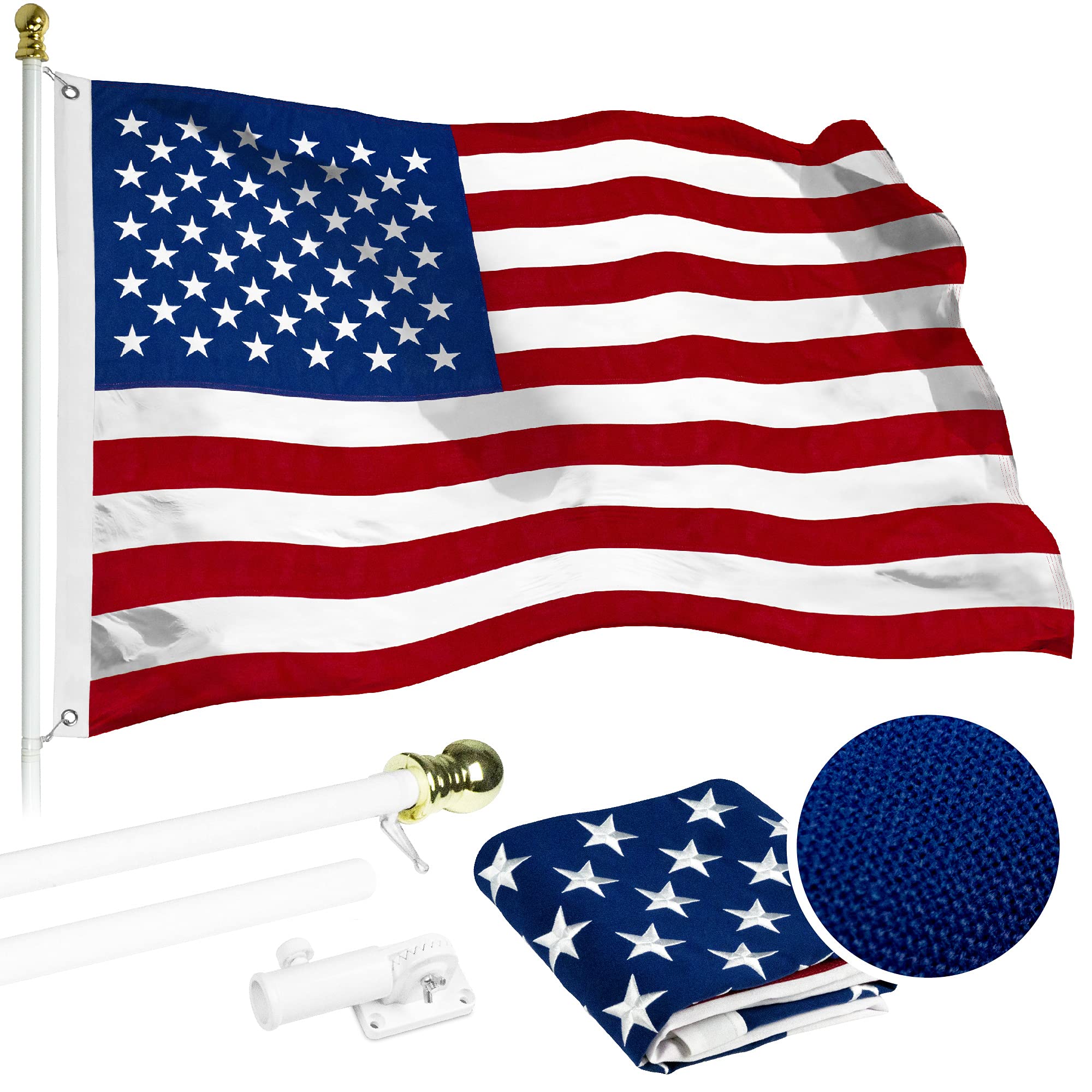5FT Spinning Flagpole with 2.5x4FT American Flag - White Aluminum Pole with Brass Grommets, Durable Spun Polyester - Perfect for Home, Garden, and Patriotic Events