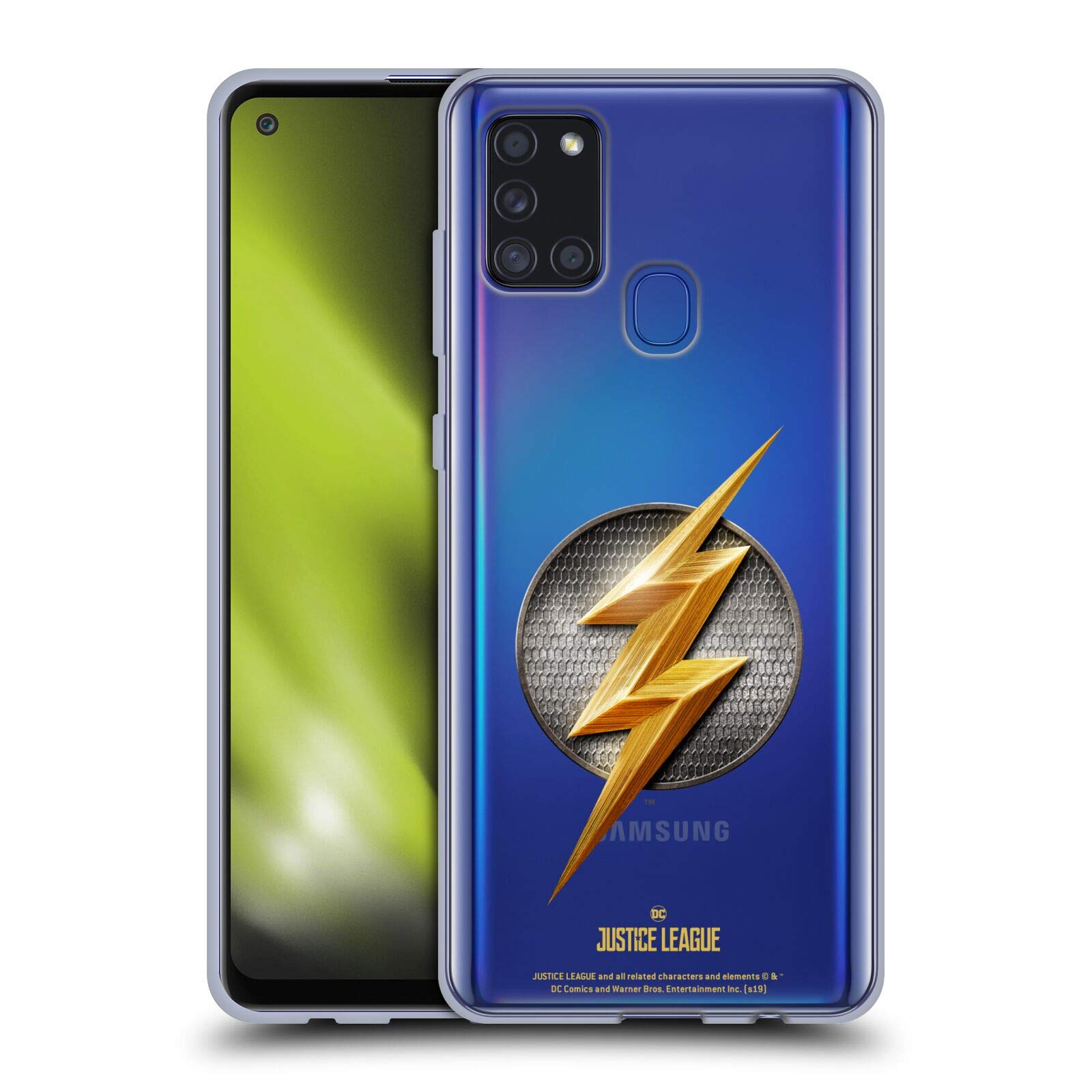 Justice League Movie The Flash Logo Soft Gel Case for Samsung Galaxy A21s (2020) - Officially Licensed by Head Case Designs, Perfect for Daily Use and Superhero Fans