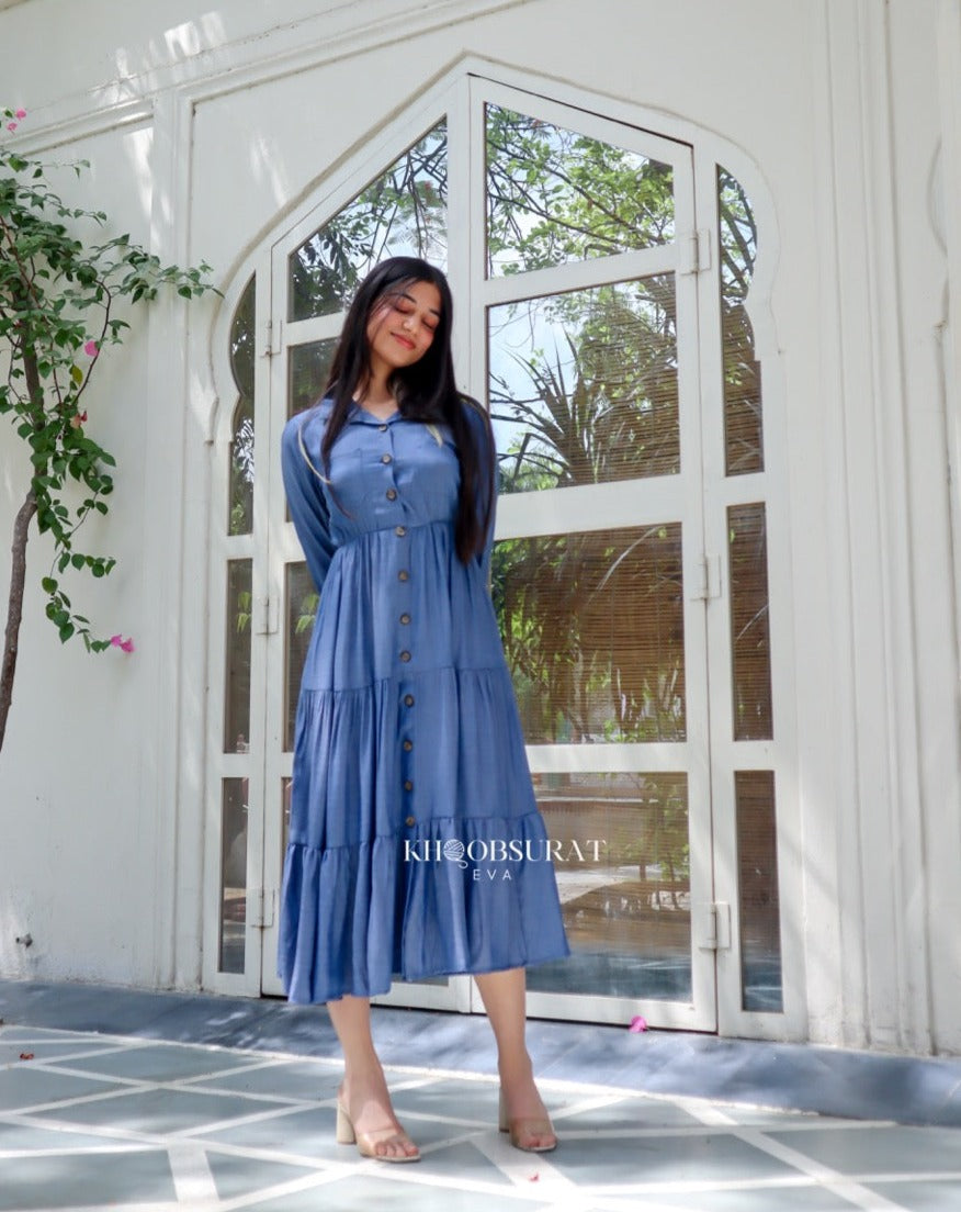 JANHVI Blue Dress for Women - Elegant & Stylish Casual Wear for Parties, Dates & Summer Outfits