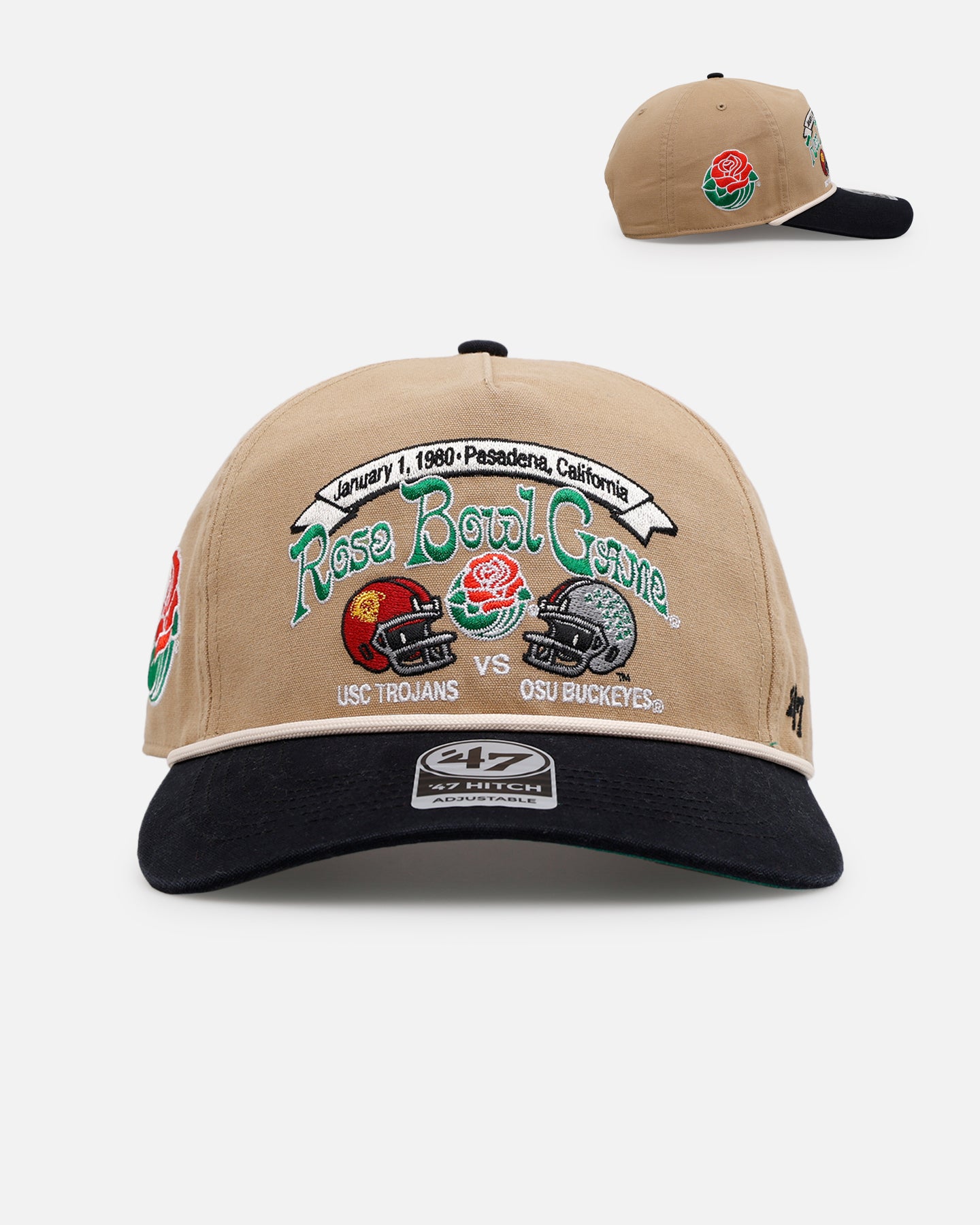 47 Brand USC Trojans vs. Ohio State Buckeyes Vintage Rose Bowl 1980 Snapback Hat - Khaki Color Retro Baseball Cap for College Football Fans & Sports Collectors - Perfect for Game Day, Tailgating, and Vintage Style Outfits