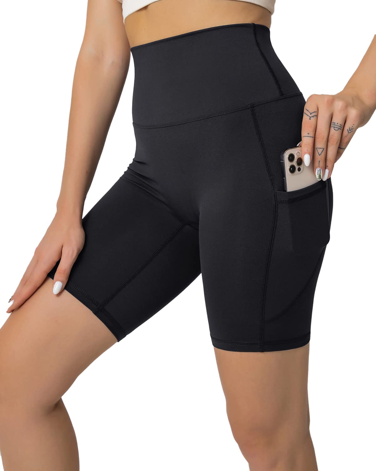 Darkterror Women's Workout Shorts - High Waist Spandex Gym Shorts with Pockets for Yoga, Running & Cross Training | Perfect for Fitness, Athleisure & Outdoor Activities