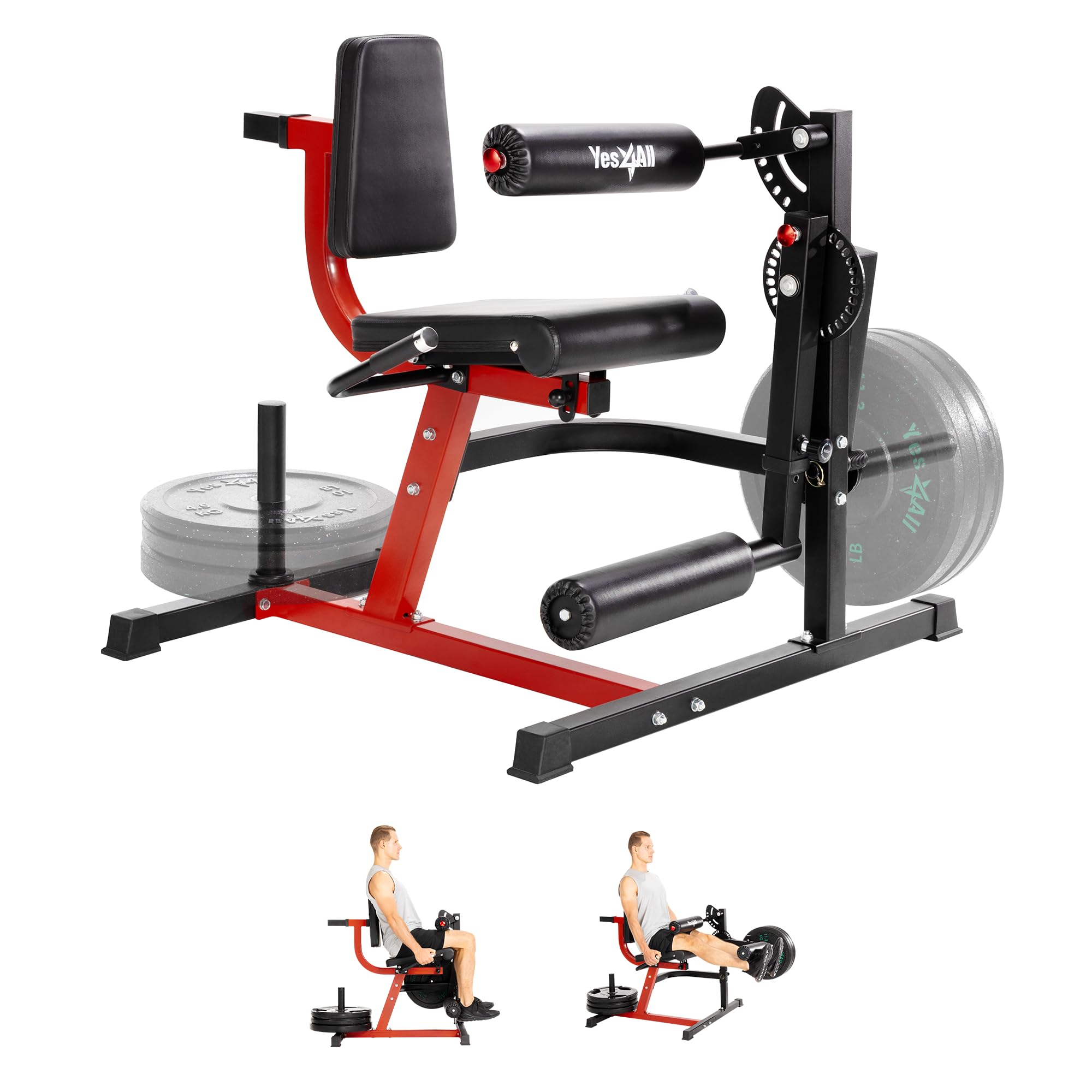 Yes4All Adjustable Leg Extension and Curl Machine with Plate Loaded - Home Gym Equipment for Thigh & Hamstring Workout - Perfect for Home Gym, Strength Training & Leg Day Exercises