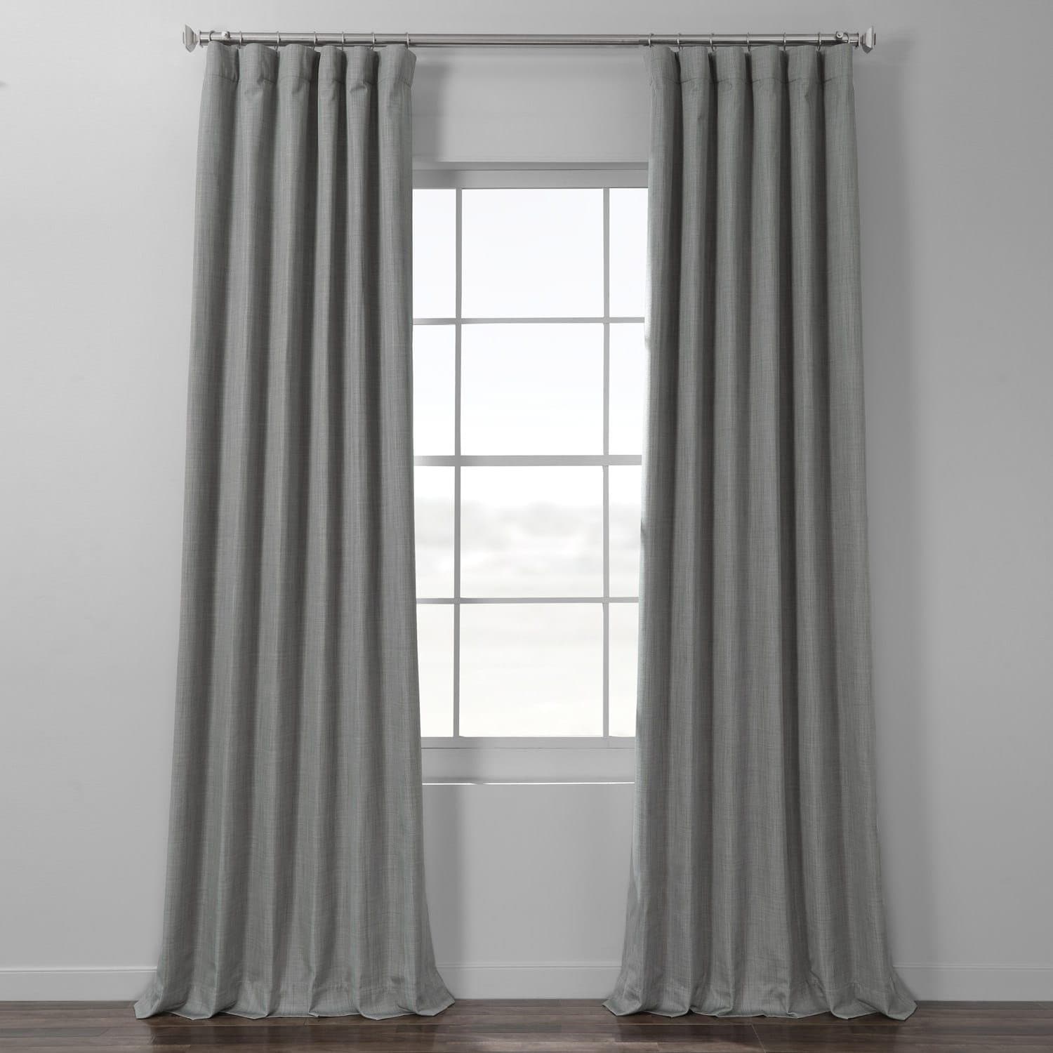 Pebble Grey Textured Italian Faux Linen Blackout Curtains for Bedroom & Living Room - Noise Reducing Thermal Insulated Window Drapes for Hotels, Home Theater, and Nursery