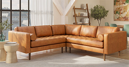 Luxury Napa Leather Corner Sectional Sofa - Modern L-Shaped Couch for Living Room, Home Theater & Office - Soft & Durable Genuine Leather Furniture