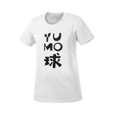 YUMO Creative 'YUMO Ball' Badminton Women's Dri-Fit Performance T-Shirt - White with Logo | Perfect for Tennis, Gym Workouts & Casual Wear