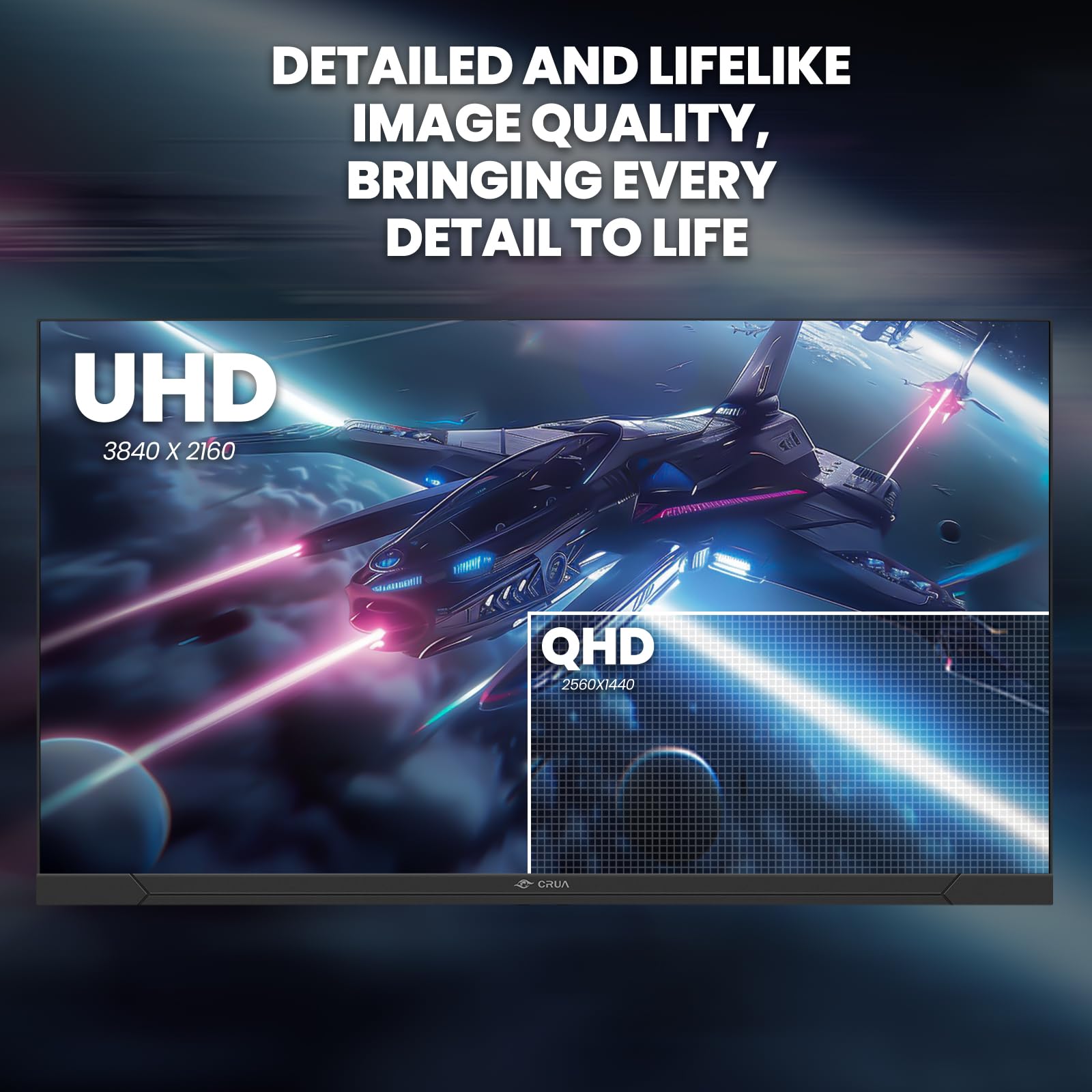 CRUA 32-inch 4K UHD Gaming Monitor - 3840x2160 IPS 144Hz, FreeSync, HDR, 120% sRGB, 1.07B Colors, HDMI 2.1/DP 1.4, Built-in Speakers, VESA Mount - Perfect for PC Gaming, Console Gaming & Home Office Workstations