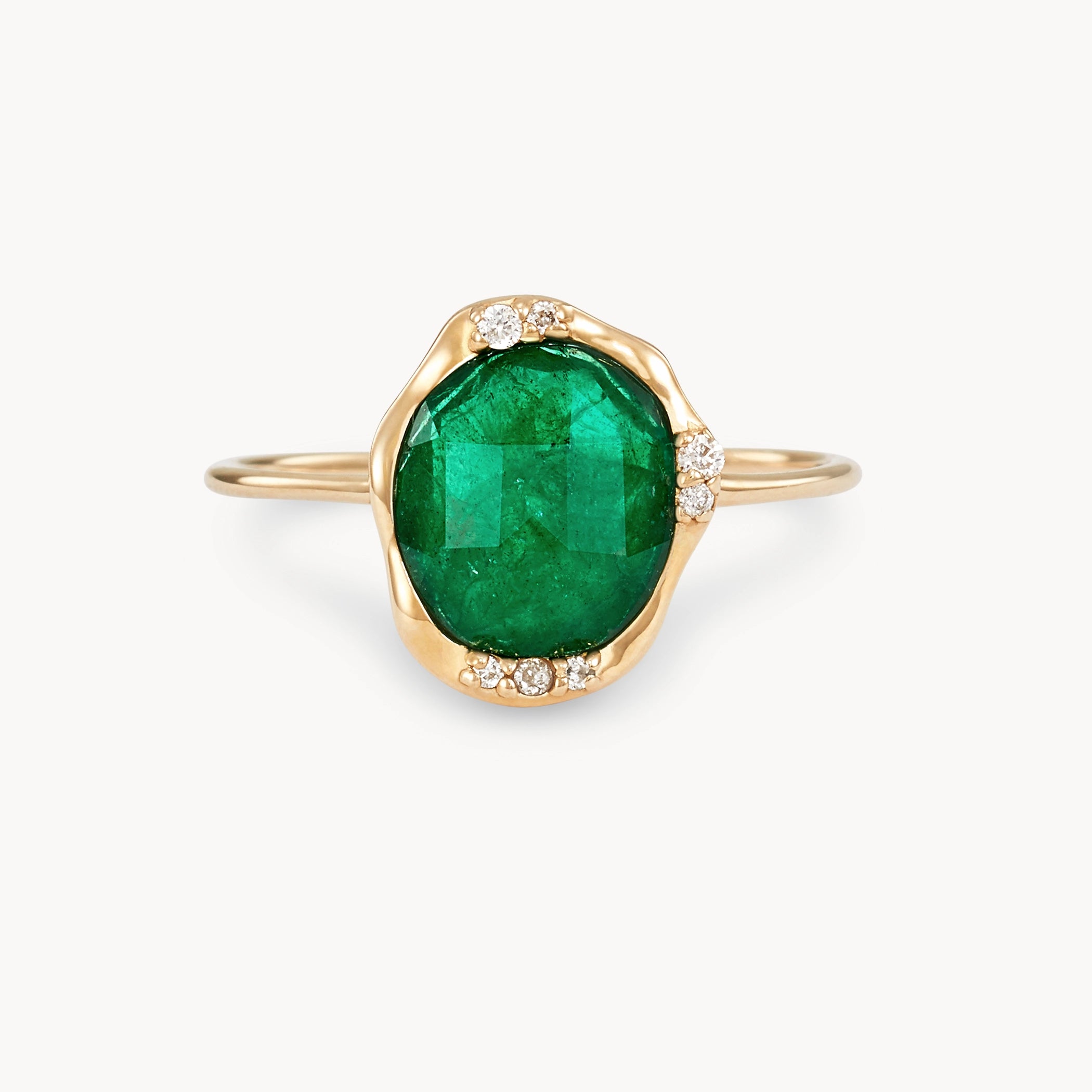 14K Yellow Gold Emerald Diamond Mood Ring - Elegant Jewelry with Genuine Emerald & Brilliant Diamonds for Women - Perfect for Gifts, Anniversaries & Special Occasions