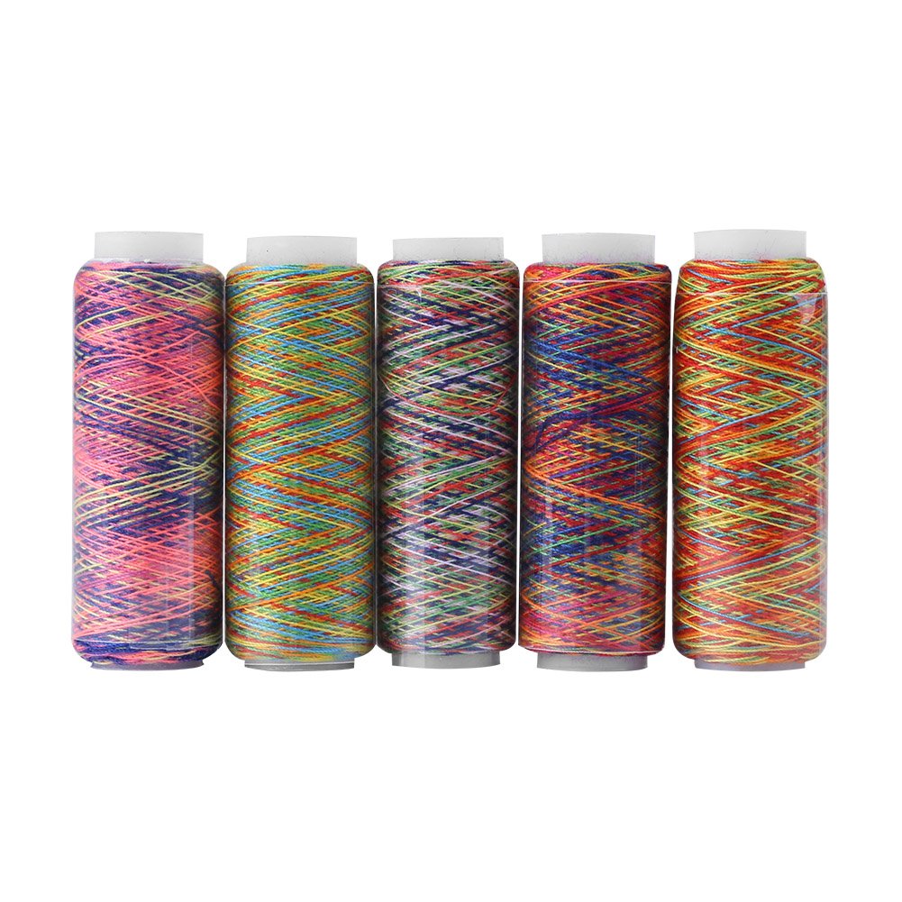 Hilitand 5-Pack Colorful Gradient Polyester Sewing Thread Spools - Machine Embroidery & Quilting Thread for Garment Making, DIY Crafts, and Fabric Projects (Ideal for Sewing Machines, Hand Stitching, and Decorative Embroidery)