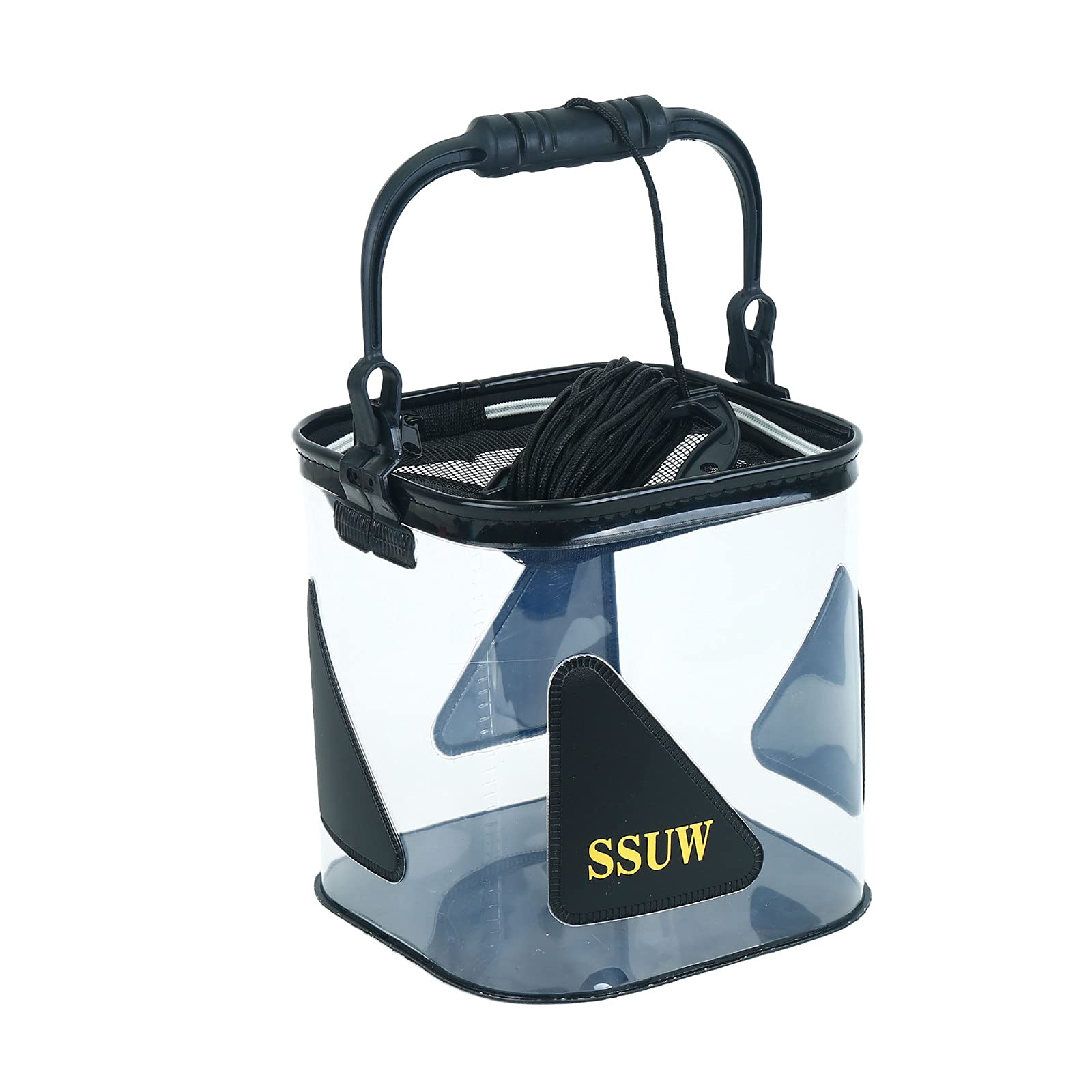 Foldable Transparent Fishing Bucket with Rope - Portable Camping Net for Watering, Outdoor Hiking & Fishing Gear | Perfect for Camping Trips, Backpacking & Survival Adventures
