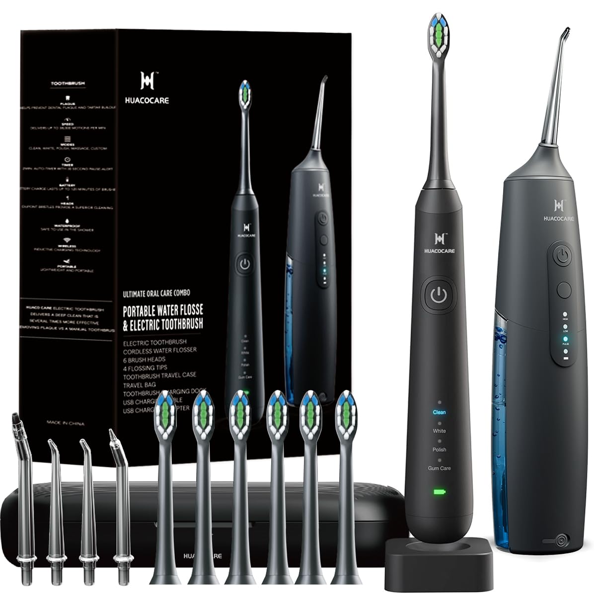 2-in-1 Oral Care Kit: Water Flosser & Electric Toothbrush Combo for Teeth Cleaning and Gum Health - Perfect for Home & Travel Dental Hygiene (Black)
