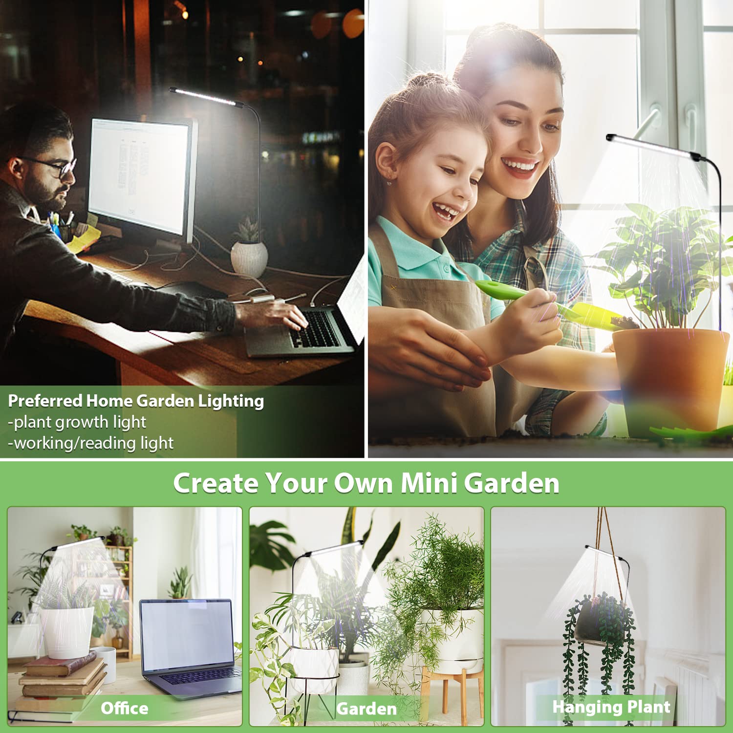 Juhefa 6000K Full Spectrum Grow Light for Indoor Plants - Adjustable Gooseneck Plant Lamp with Auto On/Off Timer & 5 Dimming Levels for Seedlings, Succulents & Small Plants (1-Pack) - Perfect for Home Gardening, Hydroponics & Indoor Plant Growth