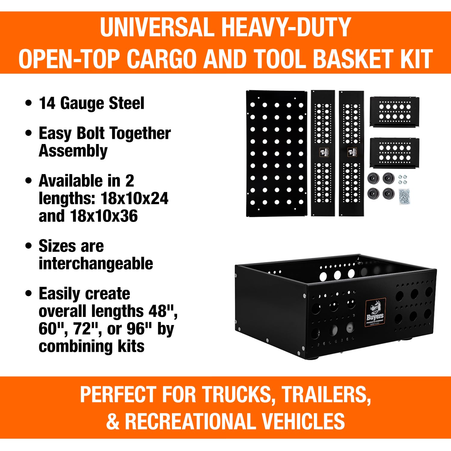 Buyers Products 1744124 Universal 18x10x24 Inch Multi-Purpose Truck Storage Basket - Heavy Duty Cargo Organizer for Tools, Equipment & Gear - Fits Trucks, Service Bodies, Tractors & UTVs - Perfect for Worksites, Farms & Outdoor Adventures