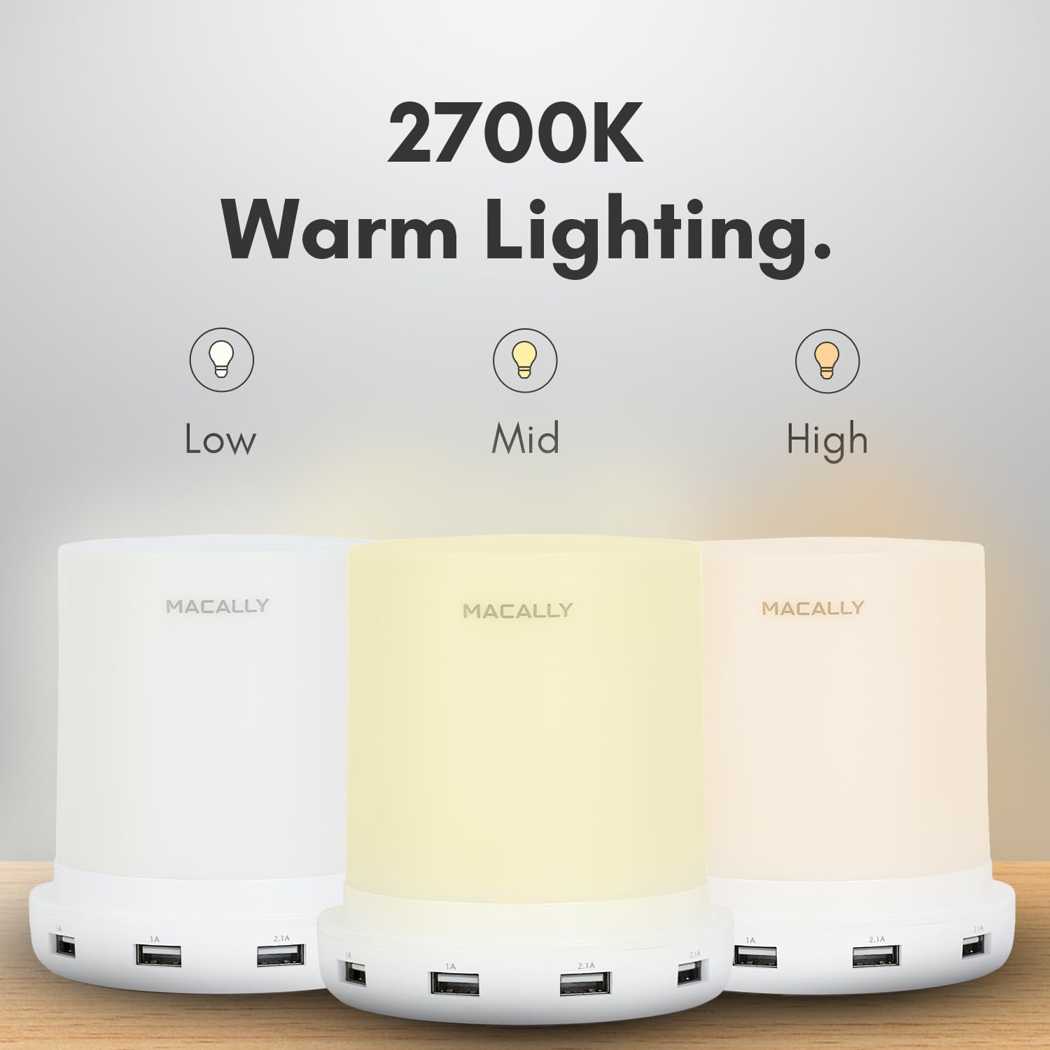 Macally Small Touch Nightstand Lamp with USB Port - 3-Way Dimmable Bedside Table Lamp for Small Spaces - Perfect as Night Light & Phone Charger in Bedroom, Office, or Nursery