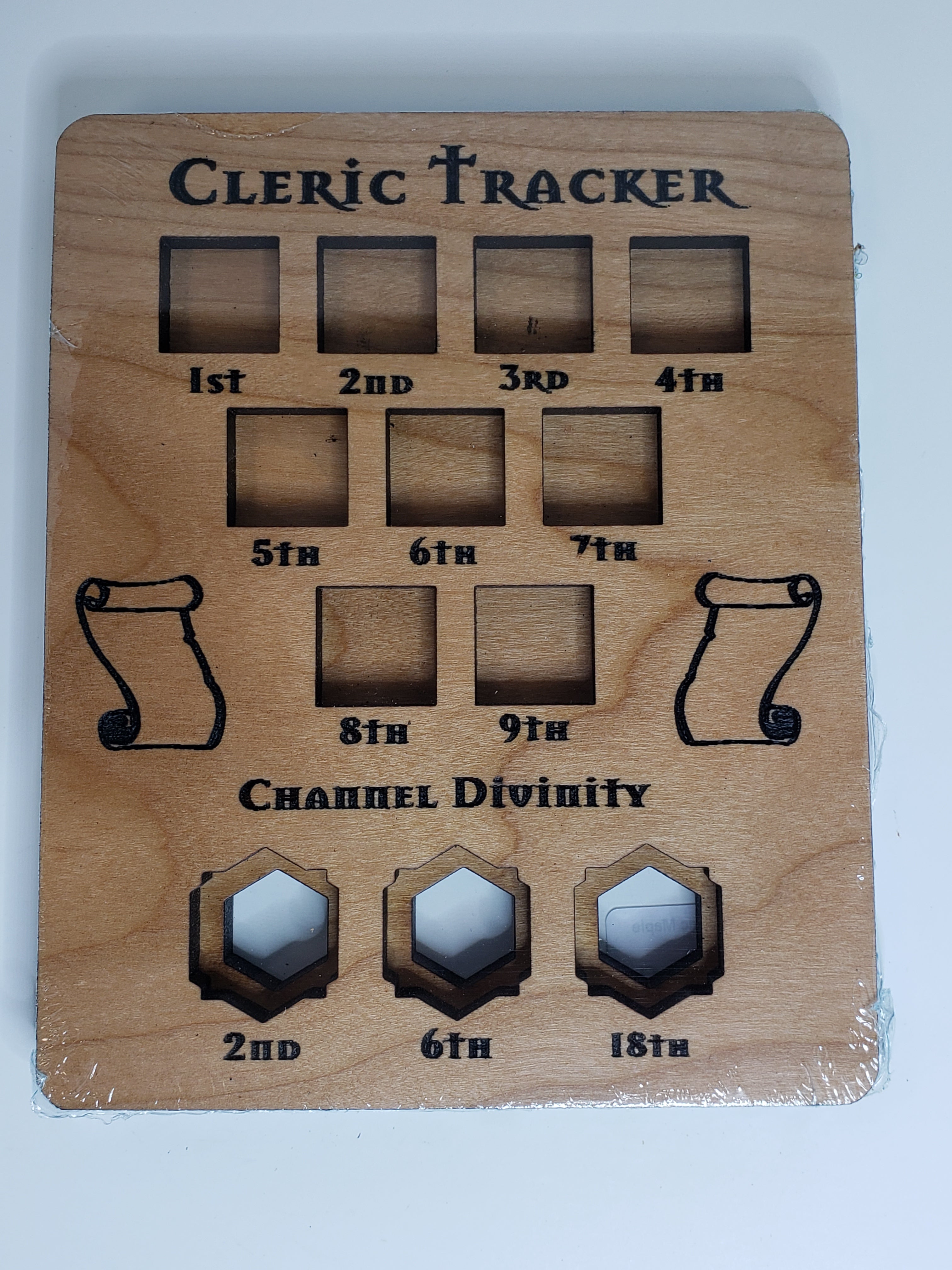 5e Hardwood Character Cards - Cleric Tracker in Premium Maple Wood for D&D RPG Game Accessories | Perfect for Dungeon Masters & Players